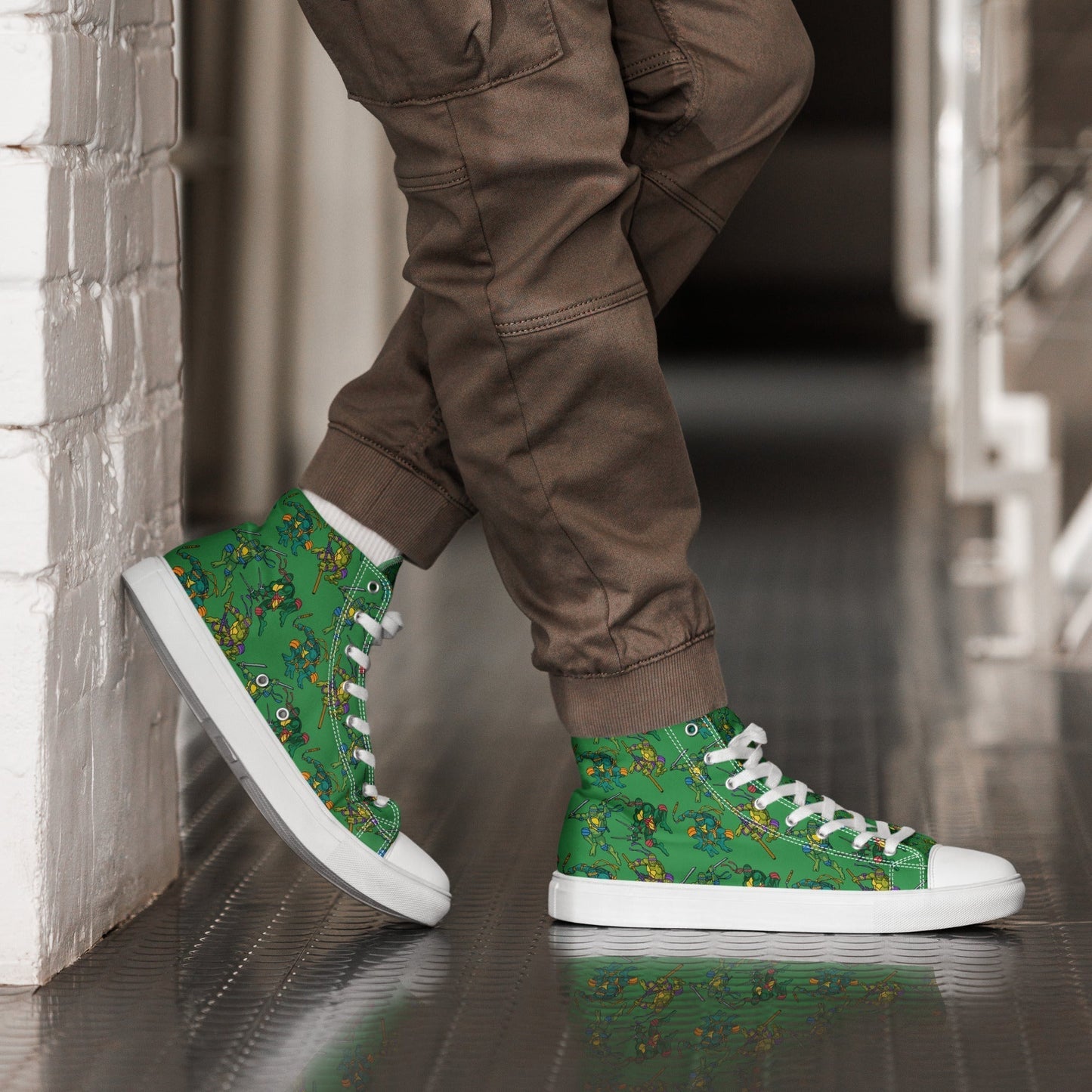 Kylian Mbappe Ninja Turtles funny football/ soccer meme Men’s high top canvas shoes green White Shoes Football Kylian Mbappe Ninja Turtles PSG Real Madrid Next Cult Brand