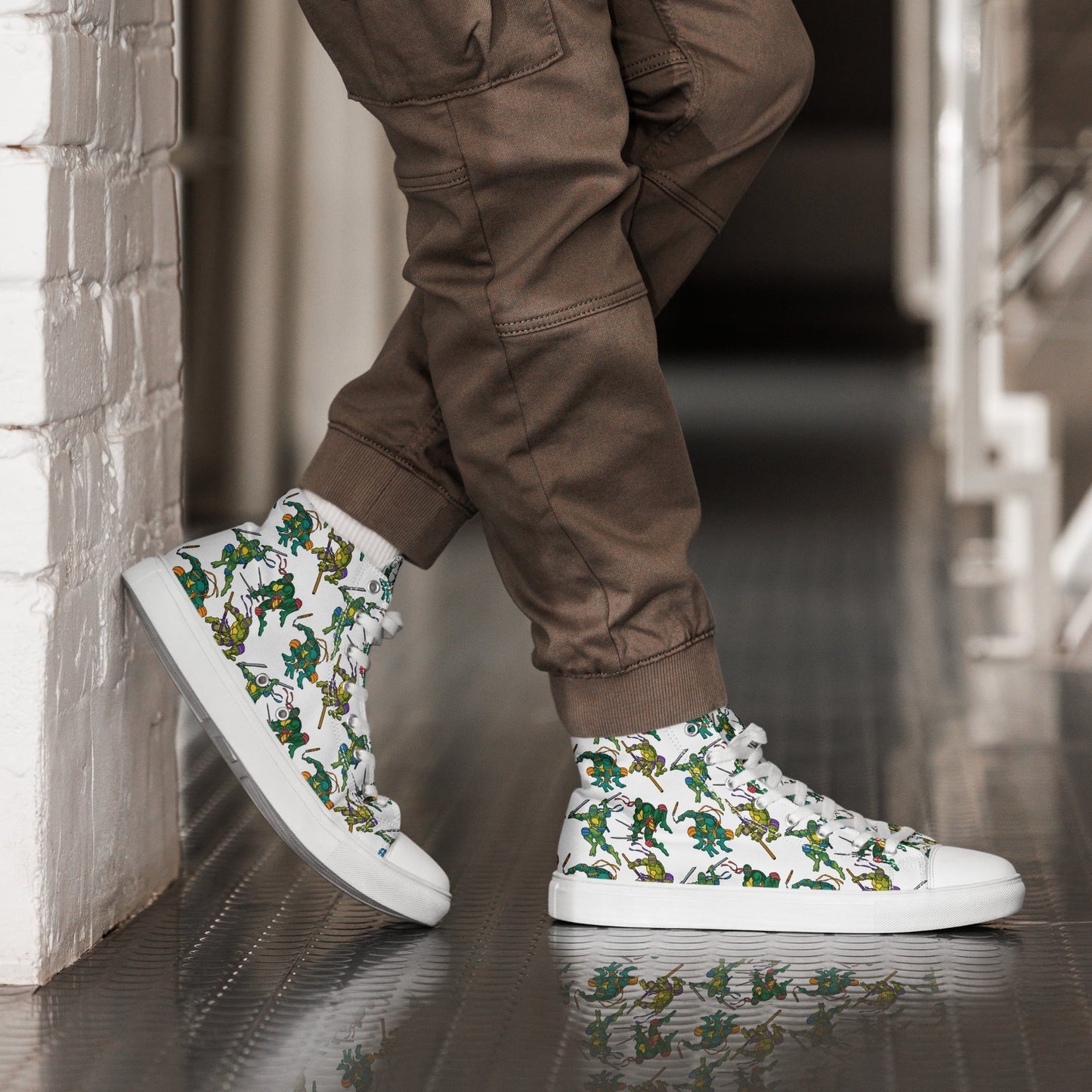 Kylian Mbappe Ninja Turtles funny football/ soccer meme Men’s high top canvas shoes white Shoes Football Kylian Mbappe Ninja Turtles PSG Real Madrid Next Cult Brand