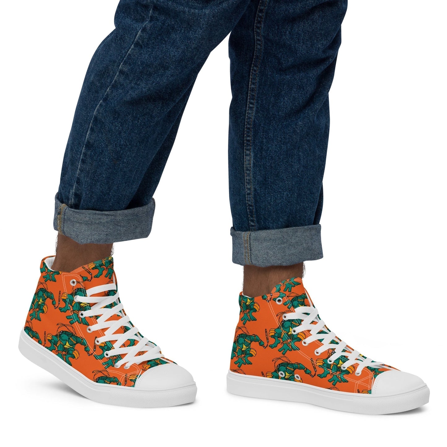 Kylian Mbappe Orange Ninja Turtle Michelangelo Men’s high top canvas shoes Shoes Football Kylian Mbappe Ninja Turtles PSG Real Madrid Next Cult Brand