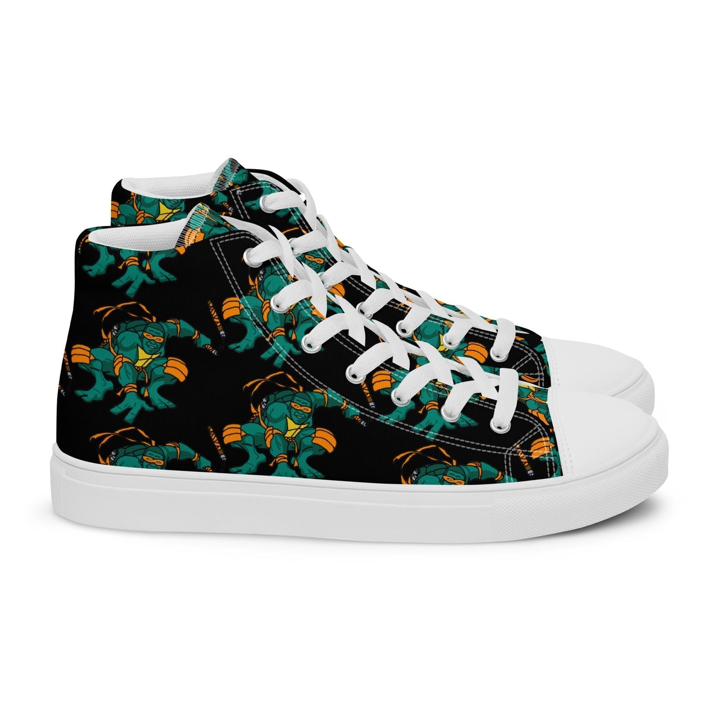 Kylian Mbappe Orange Ninja Turtle Michelangelo Men’s high top canvas shoes White Shoes Football Kylian Mbappe Ninja Turtles PSG Real Madrid Next Cult Brand