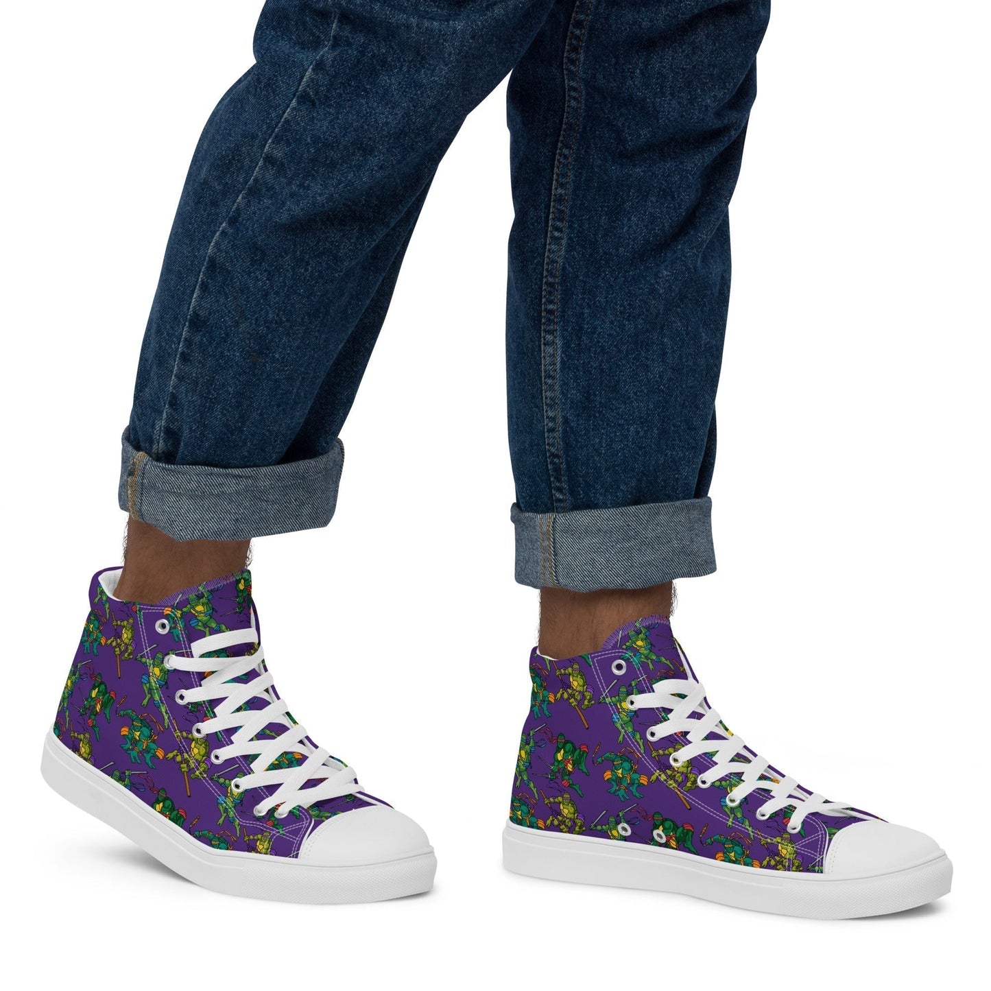 Kylian Mbappe Ninja Turtles funny football/ soccer meme Men’s high top canvas shoes purple White Shoes Football Kylian Mbappe Ninja Turtles PSG Real Madrid Next Cult Brand