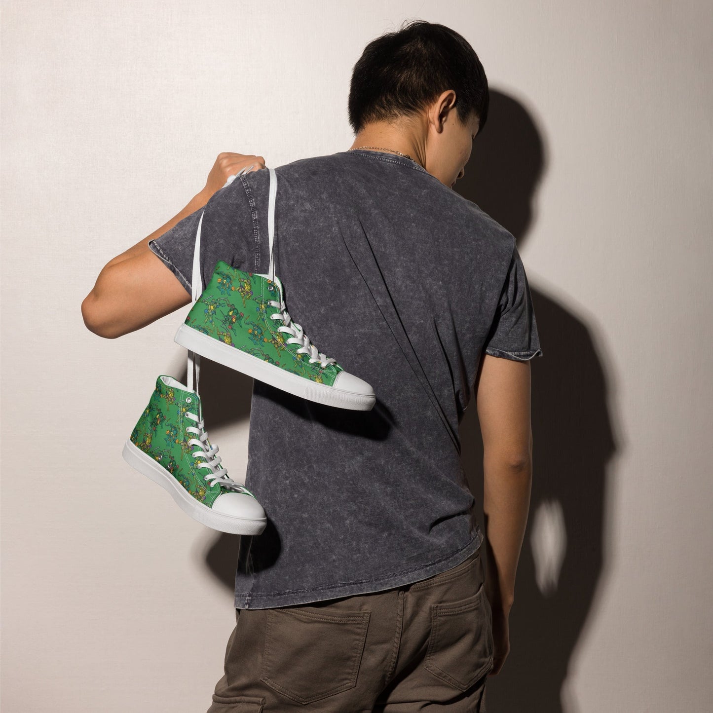 Kylian Mbappe Ninja Turtles funny football/ soccer meme Men’s high top canvas shoes green Shoes Football Kylian Mbappe Ninja Turtles PSG Real Madrid Next Cult Brand