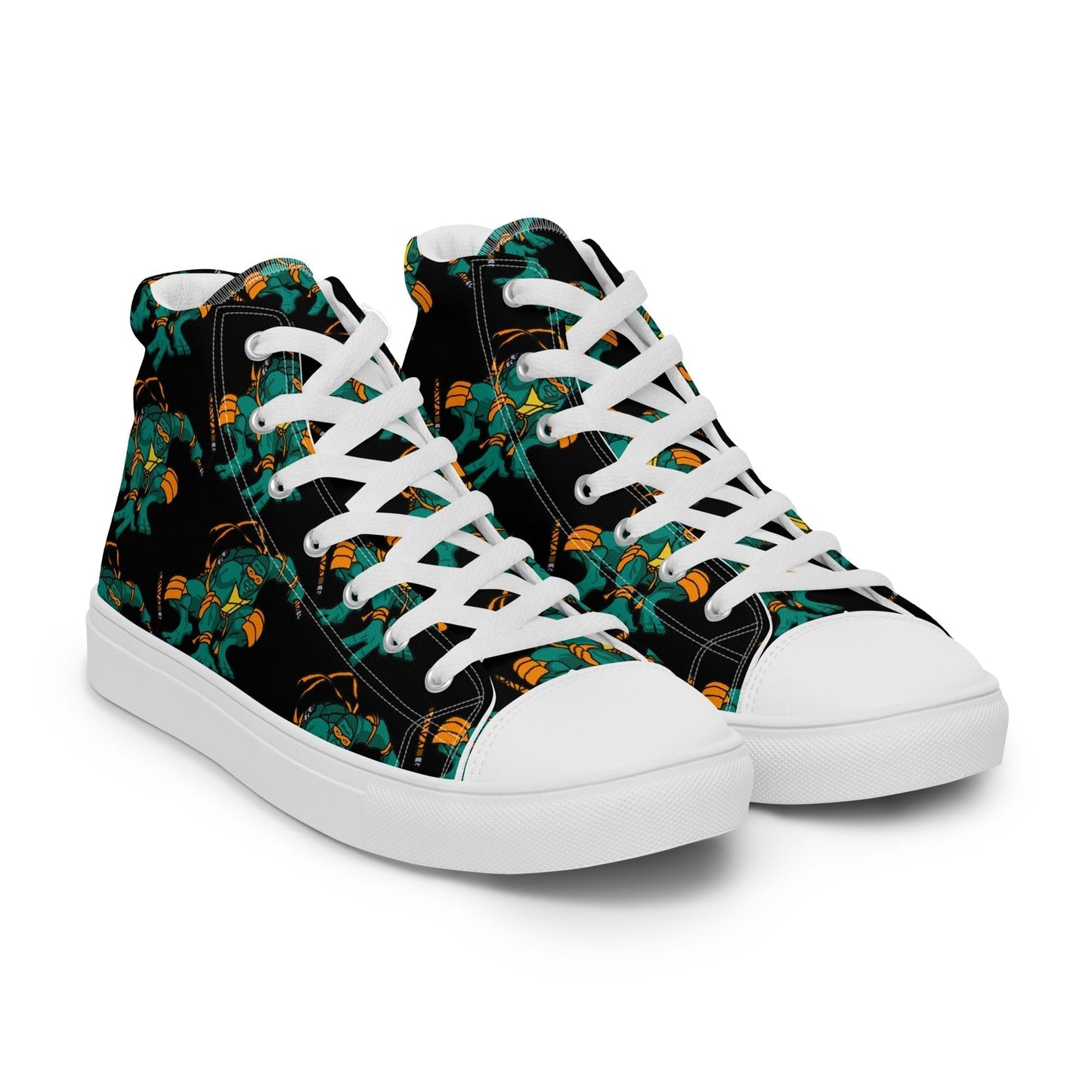 Kylian Mbappe Orange Ninja Turtle Michelangelo Men’s high top canvas shoes Shoes Football Kylian Mbappe Ninja Turtles PSG Real Madrid Next Cult Brand