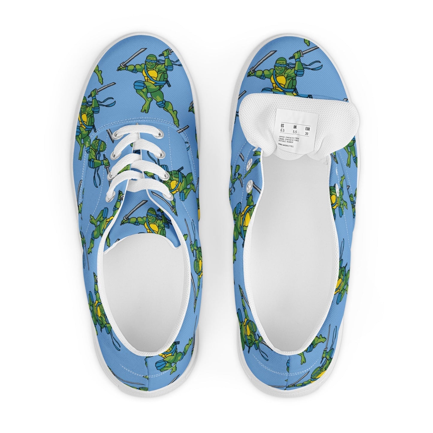 Kylian Mbappe Blue Ninja Turtle Leonardo Men’s lace-up canvas shoes Shoes Football Kylian Mbappe Ninja Turtles PSG Real Madrid Next Cult Brand