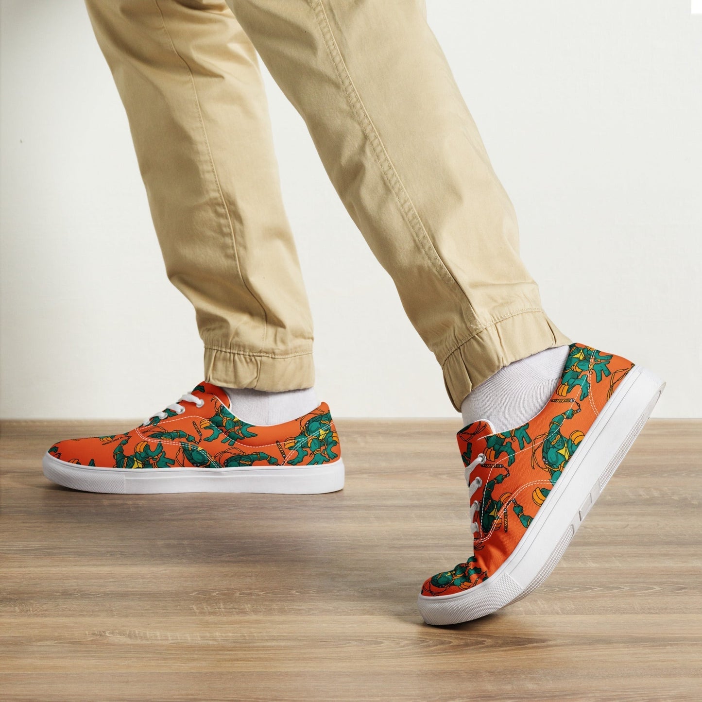 Kylian Mbappe Orange Ninja Turtle Michelangelo Men’s lace-up canvas shoes Shoes Football Kylian Mbappe Ninja Turtles PSG Real Madrid Next Cult Brand