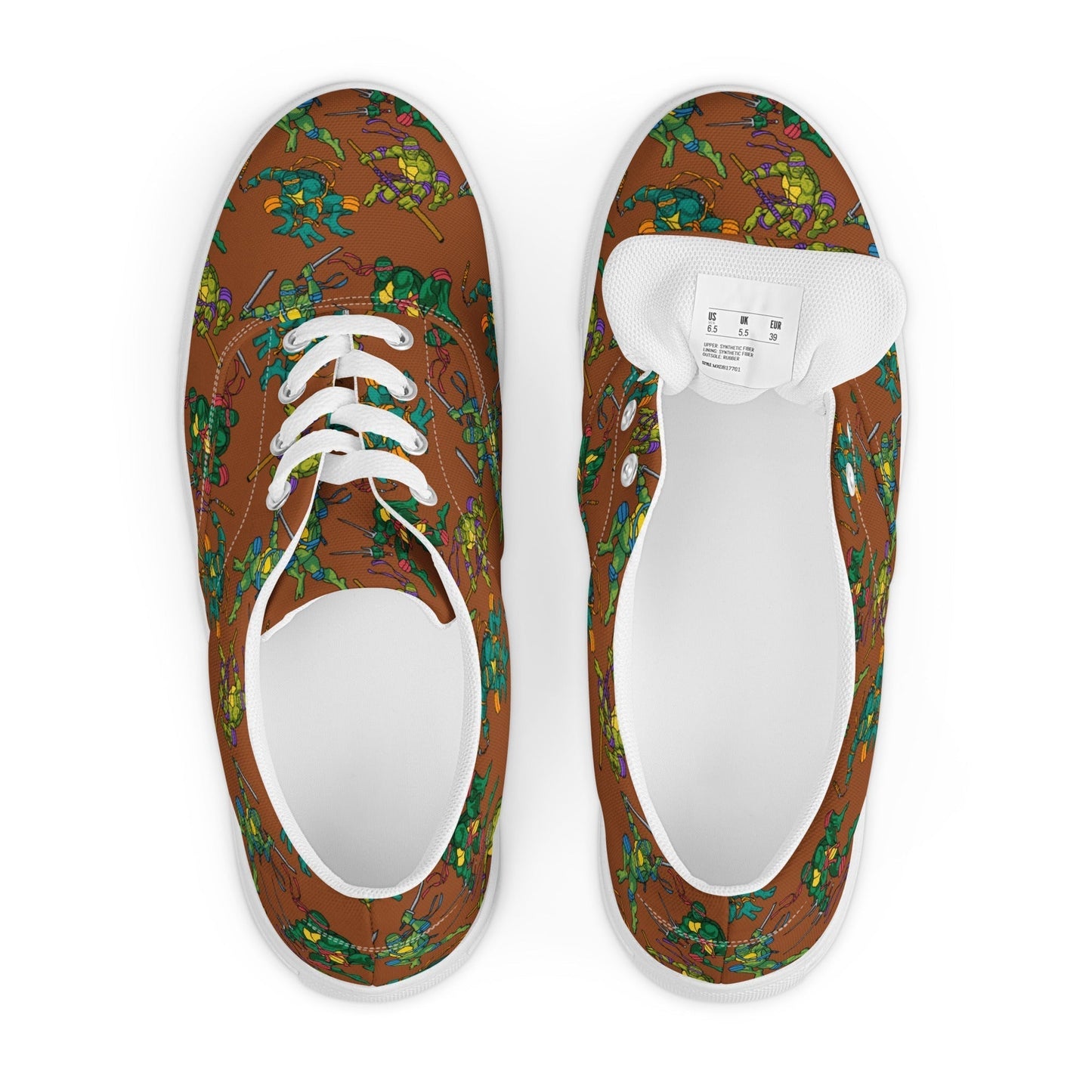 Kylian Mbappe Ninja Turtles funny football/ soccer meme Men’s lace-up canvas shoes brown Shoes Football Kylian Mbappe Ninja Turtles PSG Real Madrid Next Cult Brand