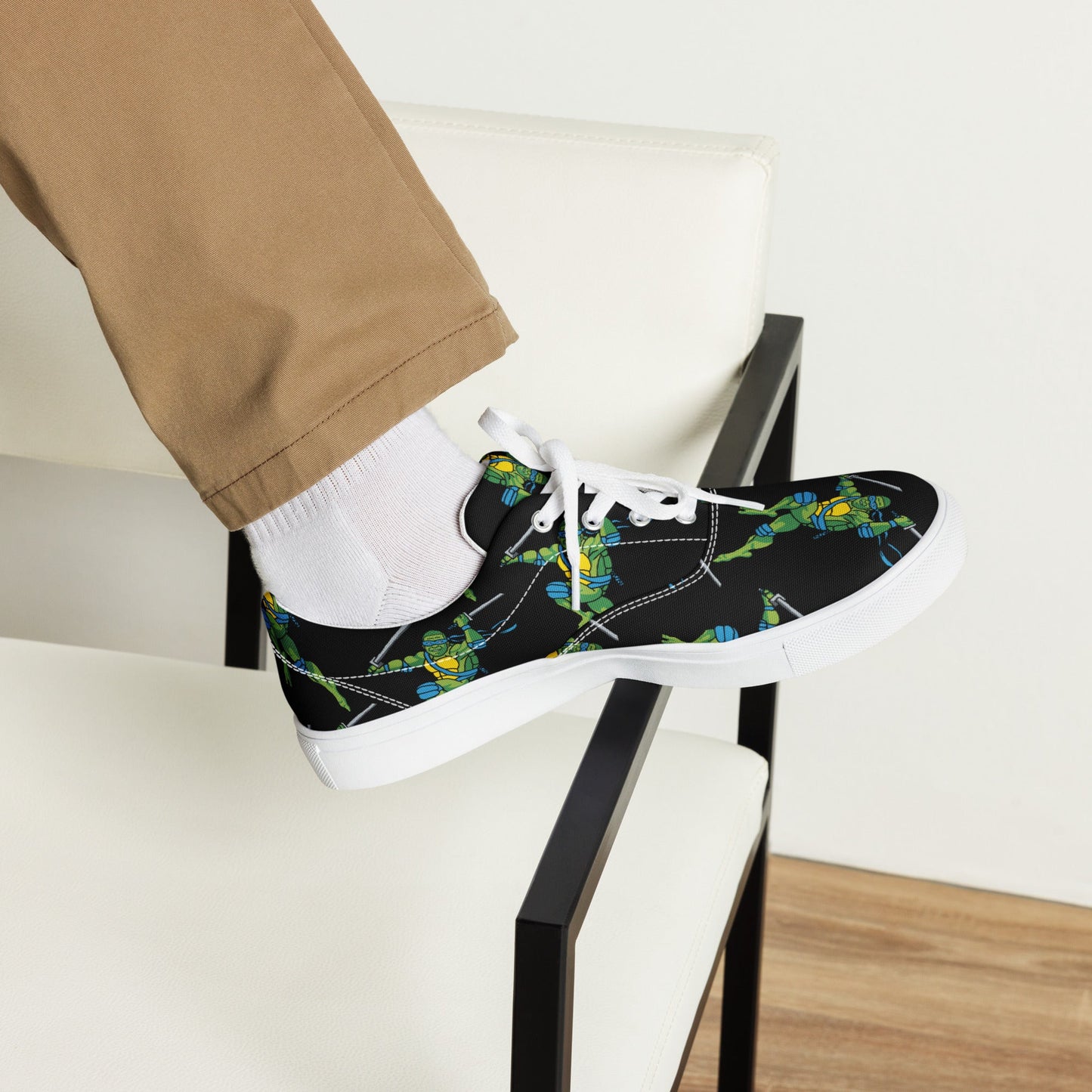 Kylian Mbappe Blue Ninja Turtle Leonardo Men’s lace-up canvas shoes Shoes Football Kylian Mbappe Ninja Turtles PSG Real Madrid Next Cult Brand