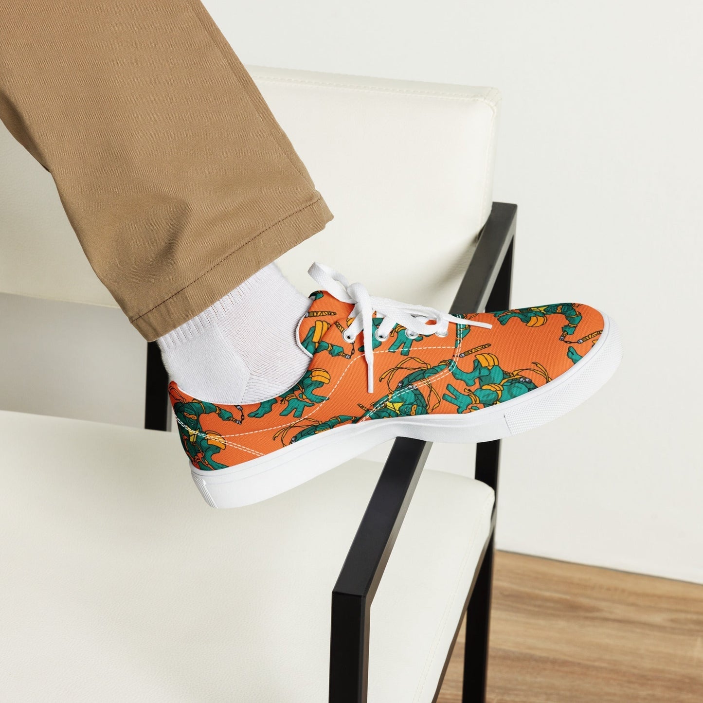 Kylian Mbappe Orange Ninja Turtle Michelangelo Men’s lace-up canvas shoes Shoes Football Kylian Mbappe Ninja Turtles PSG Real Madrid Next Cult Brand