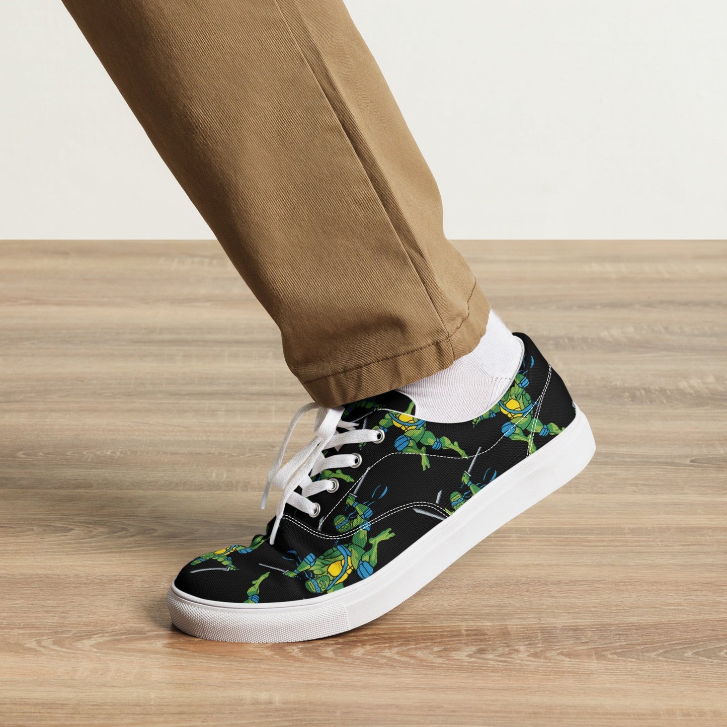 Kylian Mbappe Blue Ninja Turtle Leonardo Men’s lace-up canvas shoes Shoes Football Kylian Mbappe Ninja Turtles PSG Real Madrid Next Cult Brand