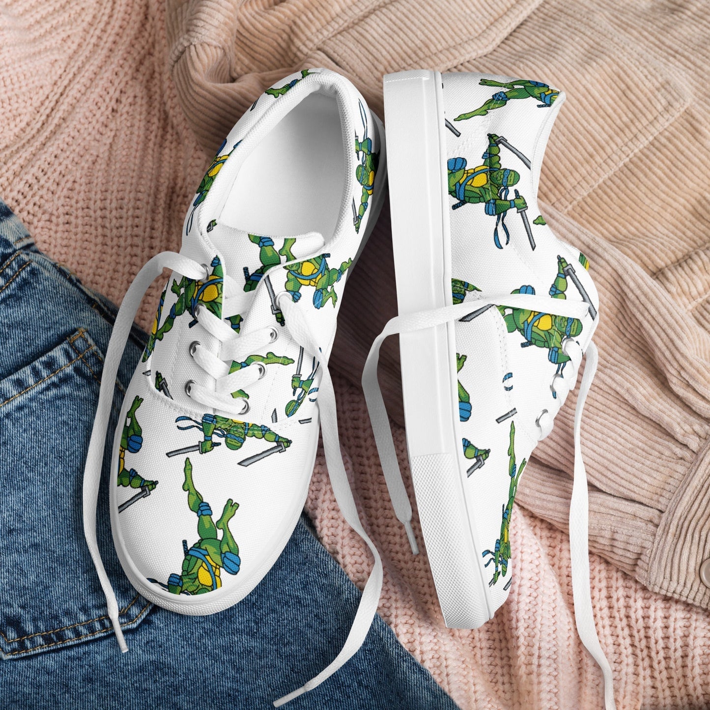 Kylian Mbappe Blue Ninja Turtle Leonardo Men’s lace-up canvas shoes 13 Shoes Football Kylian Mbappe Ninja Turtles PSG Real Madrid Next Cult Brand