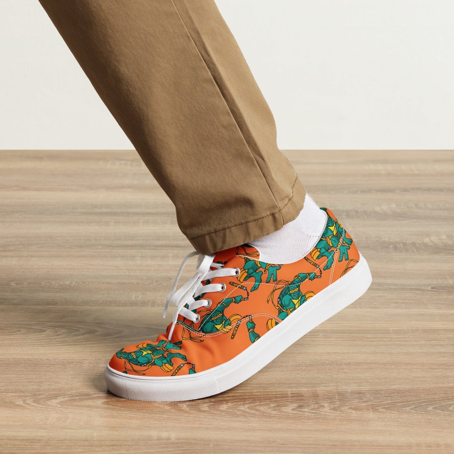 Kylian Mbappe Orange Ninja Turtle Michelangelo Men’s lace-up canvas shoes 13 Shoes Football Kylian Mbappe Ninja Turtles PSG Real Madrid Next Cult Brand