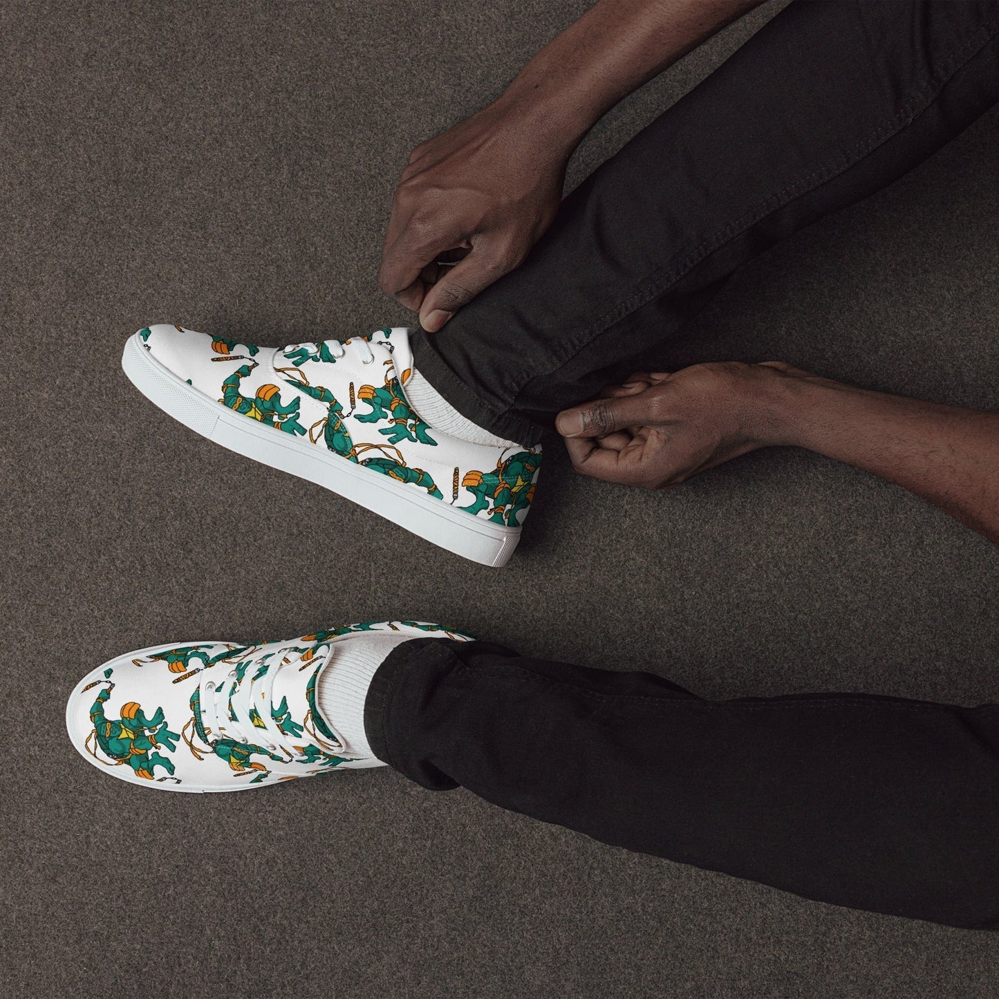 Kylian Mbappe Orange Ninja Turtle Michelangelo Men’s lace-up canvas shoes 13 Shoes Football Kylian Mbappe Ninja Turtles PSG Real Madrid Next Cult Brand