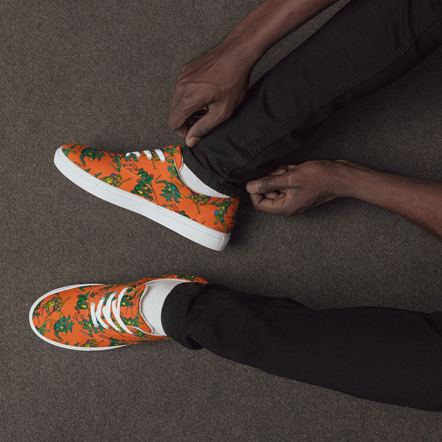 Kylian Mbappe Ninja Turtles funny football/ soccer meme Men’s lace-up canvas shoes orange 13 Shoes Football Kylian Mbappe Ninja Turtles PSG Real Madrid Next Cult Brand