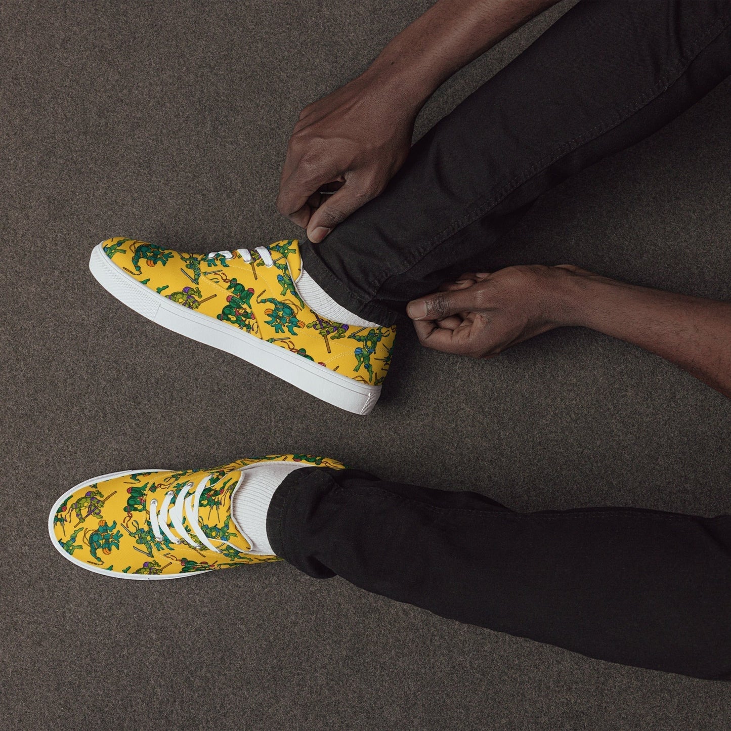 Kylian Mbappe Ninja Turtles funny football/ soccer meme Men’s lace-up canvas shoes yellow 13 Shoes Football Kylian Mbappe Ninja Turtles PSG Real Madrid Next Cult Brand