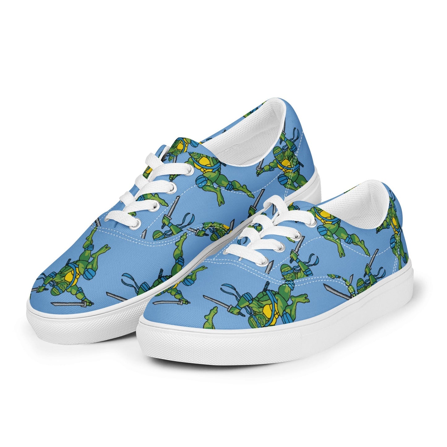 Kylian Mbappe Blue Ninja Turtle Leonardo Men’s lace-up canvas shoes Shoes Football Kylian Mbappe Ninja Turtles PSG Real Madrid Next Cult Brand