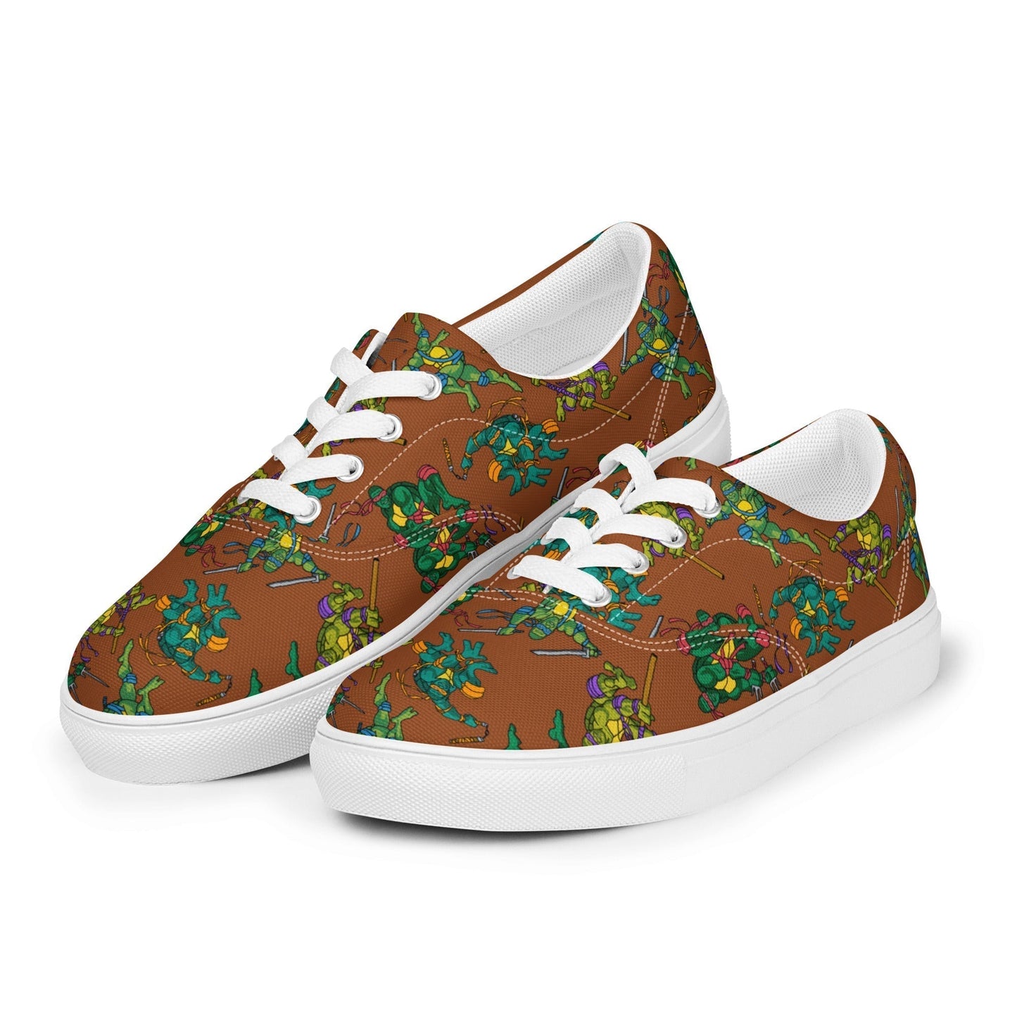 Kylian Mbappe Ninja Turtles funny football/ soccer meme Men’s lace-up canvas shoes brown Shoes Football Kylian Mbappe Ninja Turtles PSG Real Madrid Next Cult Brand