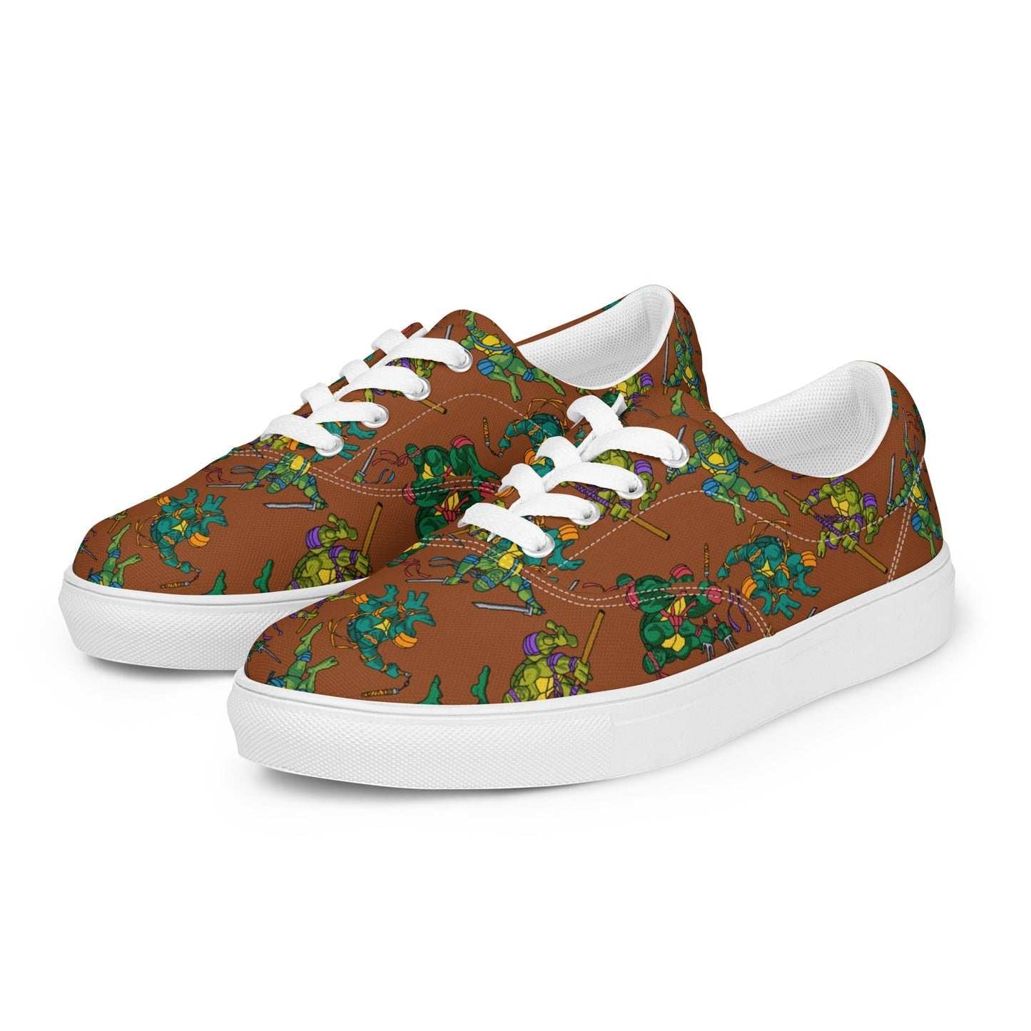 Kylian Mbappe Ninja Turtles funny football/ soccer meme Men’s lace-up canvas shoes brown Shoes Football Kylian Mbappe Ninja Turtles PSG Real Madrid Next Cult Brand