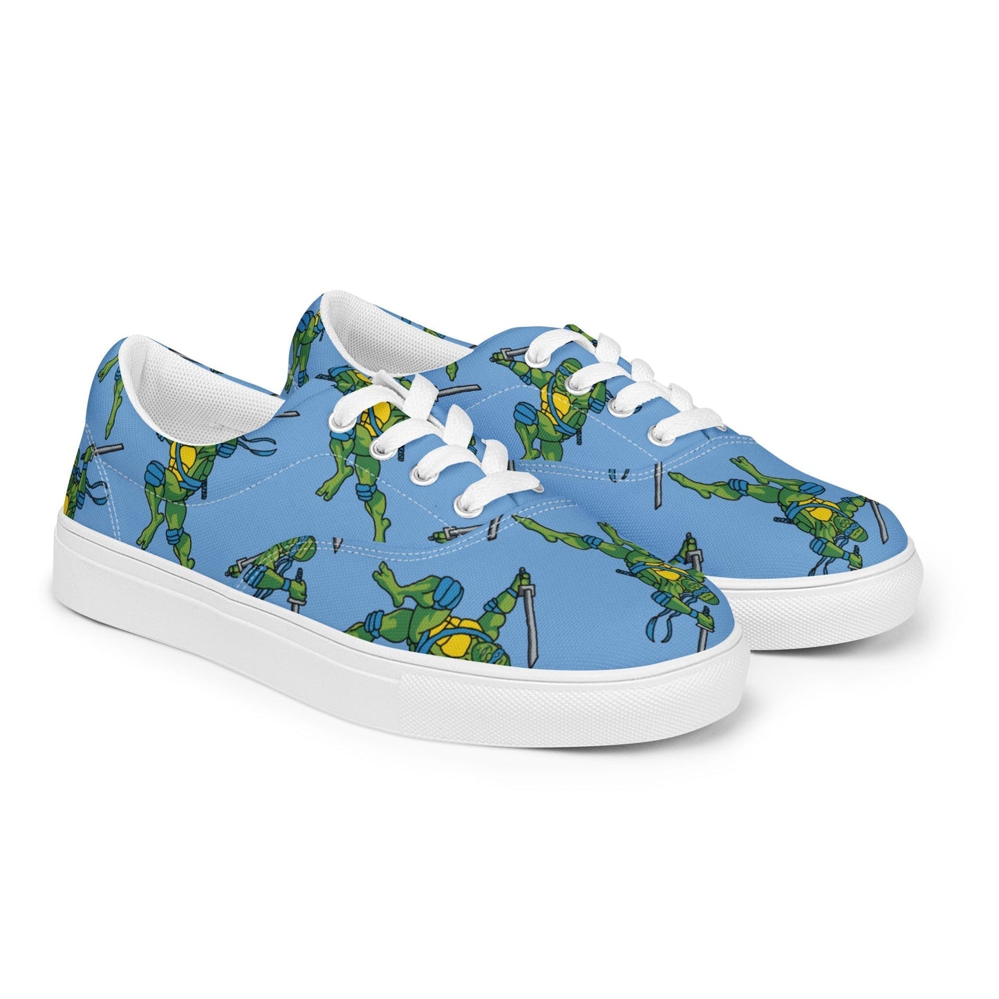 Kylian Mbappe Blue Ninja Turtle Leonardo Men’s lace-up canvas shoes Shoes Football Kylian Mbappe Ninja Turtles PSG Real Madrid Next Cult Brand