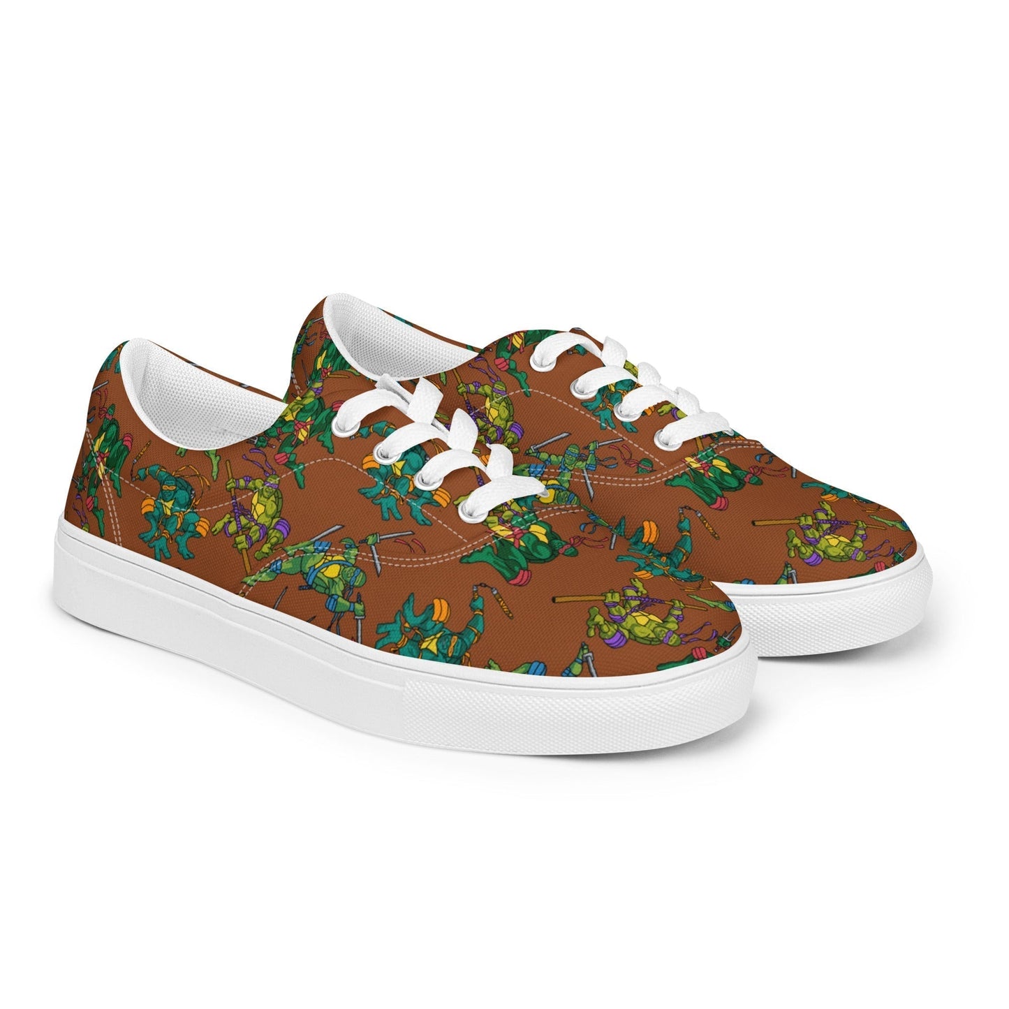 Kylian Mbappe Ninja Turtles funny football/ soccer meme Men’s lace-up canvas shoes brown Shoes Football Kylian Mbappe Ninja Turtles PSG Real Madrid Next Cult Brand