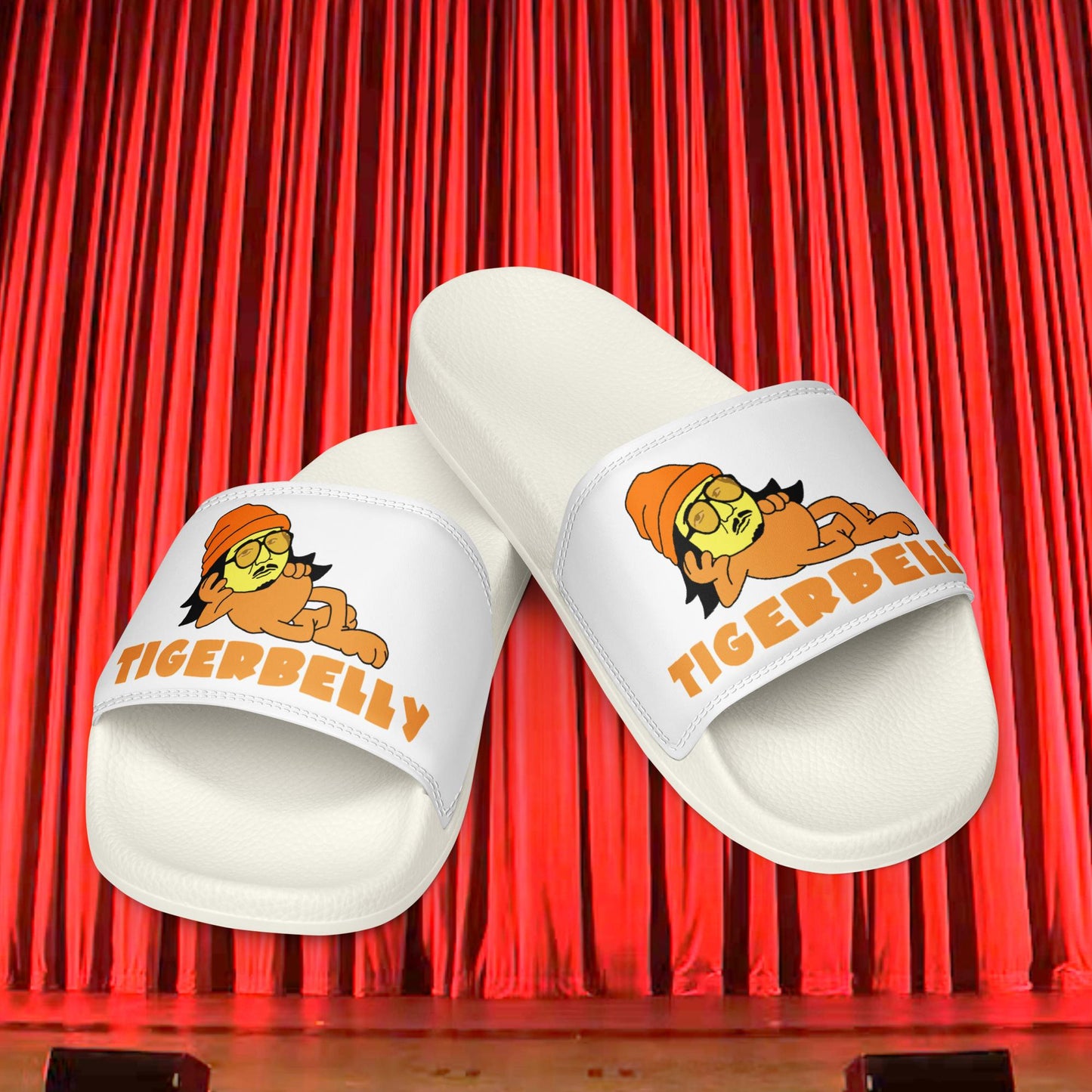 Bobby Lee Tigerbelly, Bobby Lee Merch, Tigerbelly Merch, Bobby Lee Gift, Funny Tigerbelly Gift, Tigerbelly Podcast, TigerBelly Men’s slides White Slides Bobby Lee Podcasts Stand-up Comedy TigerBelly Next Cult Brand