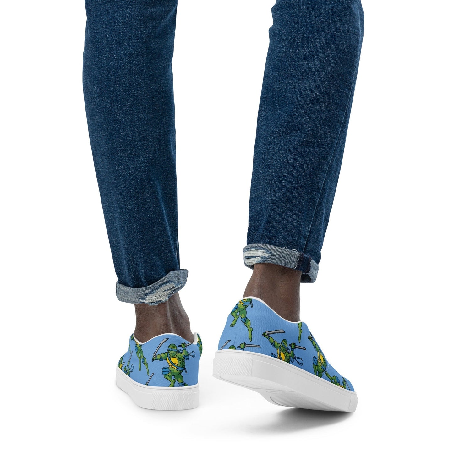 Kylian Mbappe Blue Ninja Turtle Leonardo Men’s slip-on canvas shoes Shoes Football Kylian Mbappe Ninja Turtles PSG Real Madrid Next Cult Brand