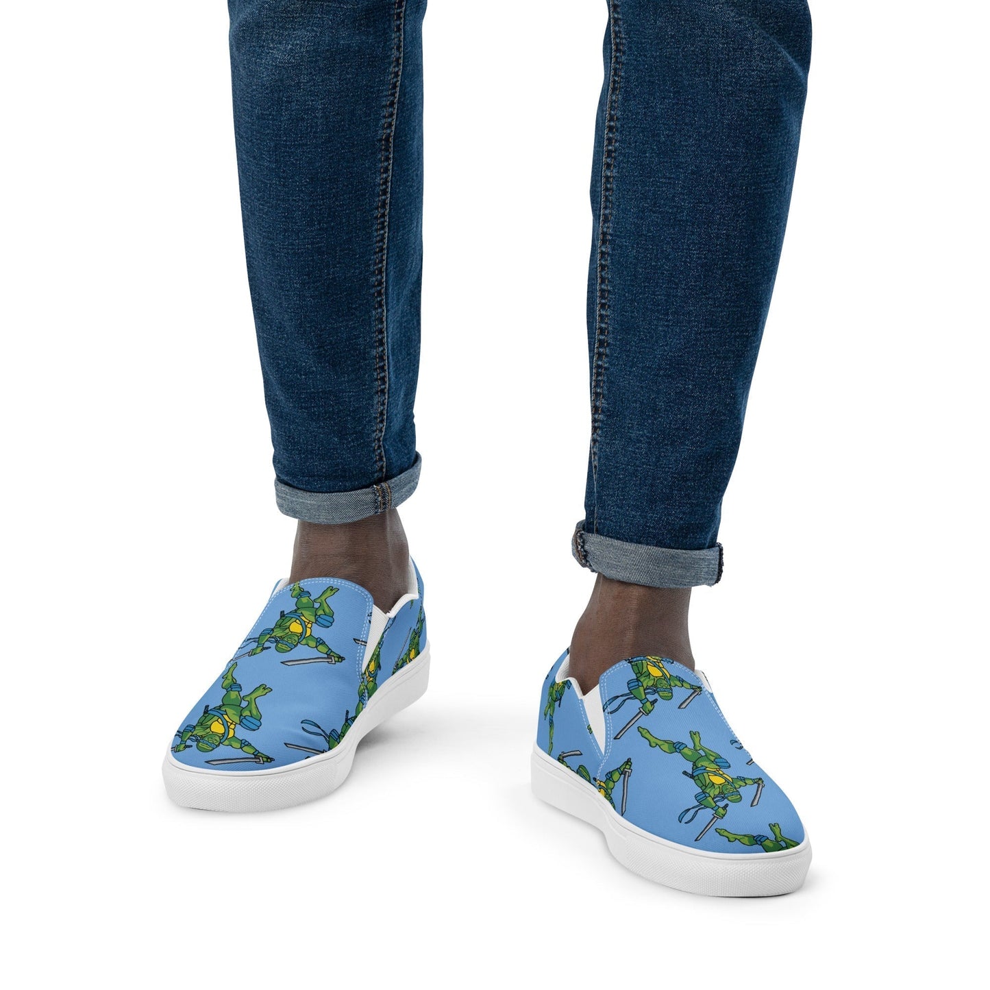 Kylian Mbappe Blue Ninja Turtle Leonardo Men’s slip-on canvas shoes 13 Shoes Football Kylian Mbappe Ninja Turtles PSG Real Madrid Next Cult Brand