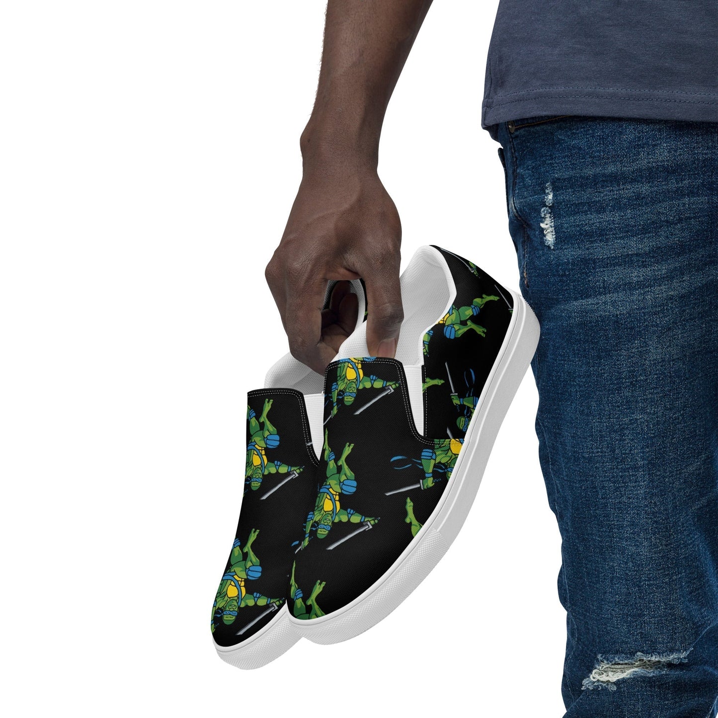 Kylian Mbappe Blue Ninja Turtle Leonardo Men’s slip-on canvas shoes 13 Shoes Football Kylian Mbappe Ninja Turtles PSG Real Madrid Next Cult Brand