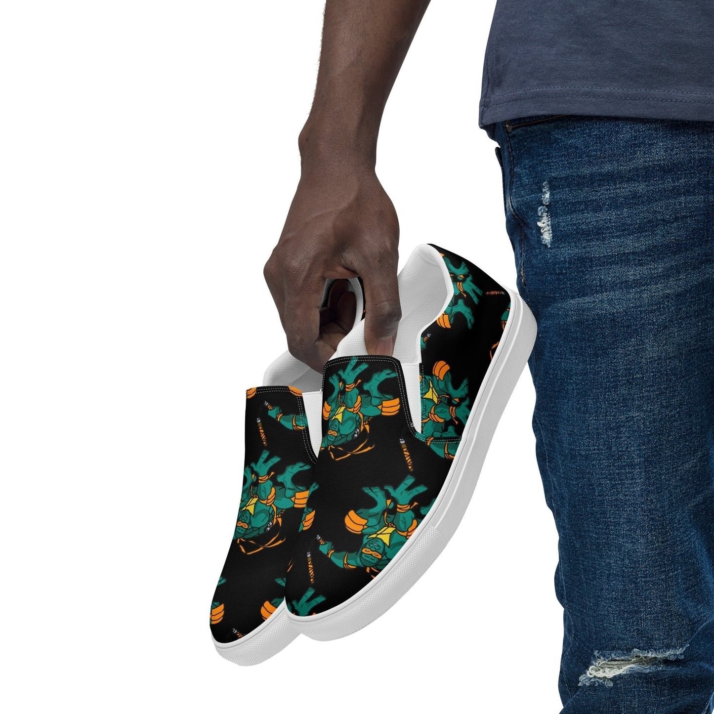 Kylian Mbappe Orange Ninja Turtle Michelangelo Men’s slip-on canvas shoes 13 Shoes Football Kylian Mbappe Ninja Turtles PSG Real Madrid Next Cult Brand
