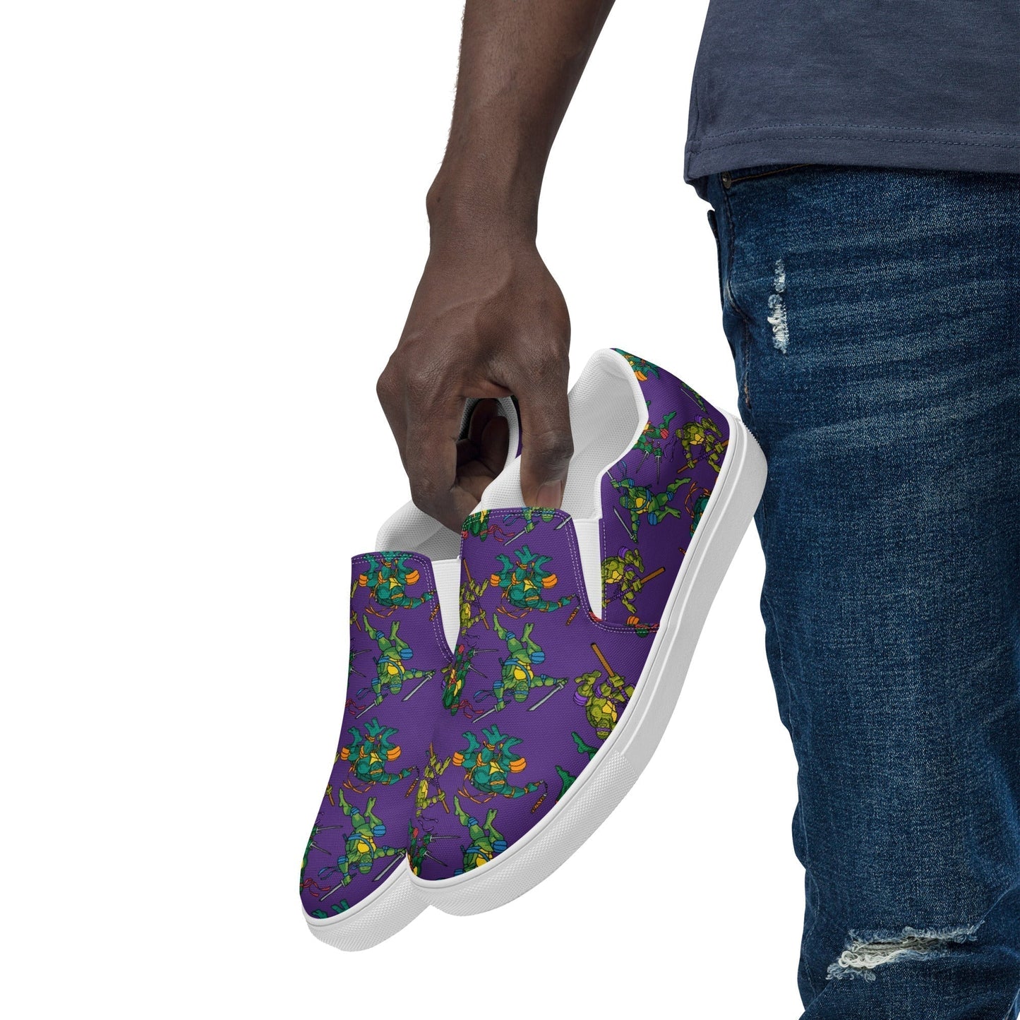 Kylian Mbappe Ninja Turtles funny football/ soccer meme Men’s slip-on canvas shoes purple 13 Shoes Football Kylian Mbappe Ninja Turtles PSG Real Madrid Next Cult Brand