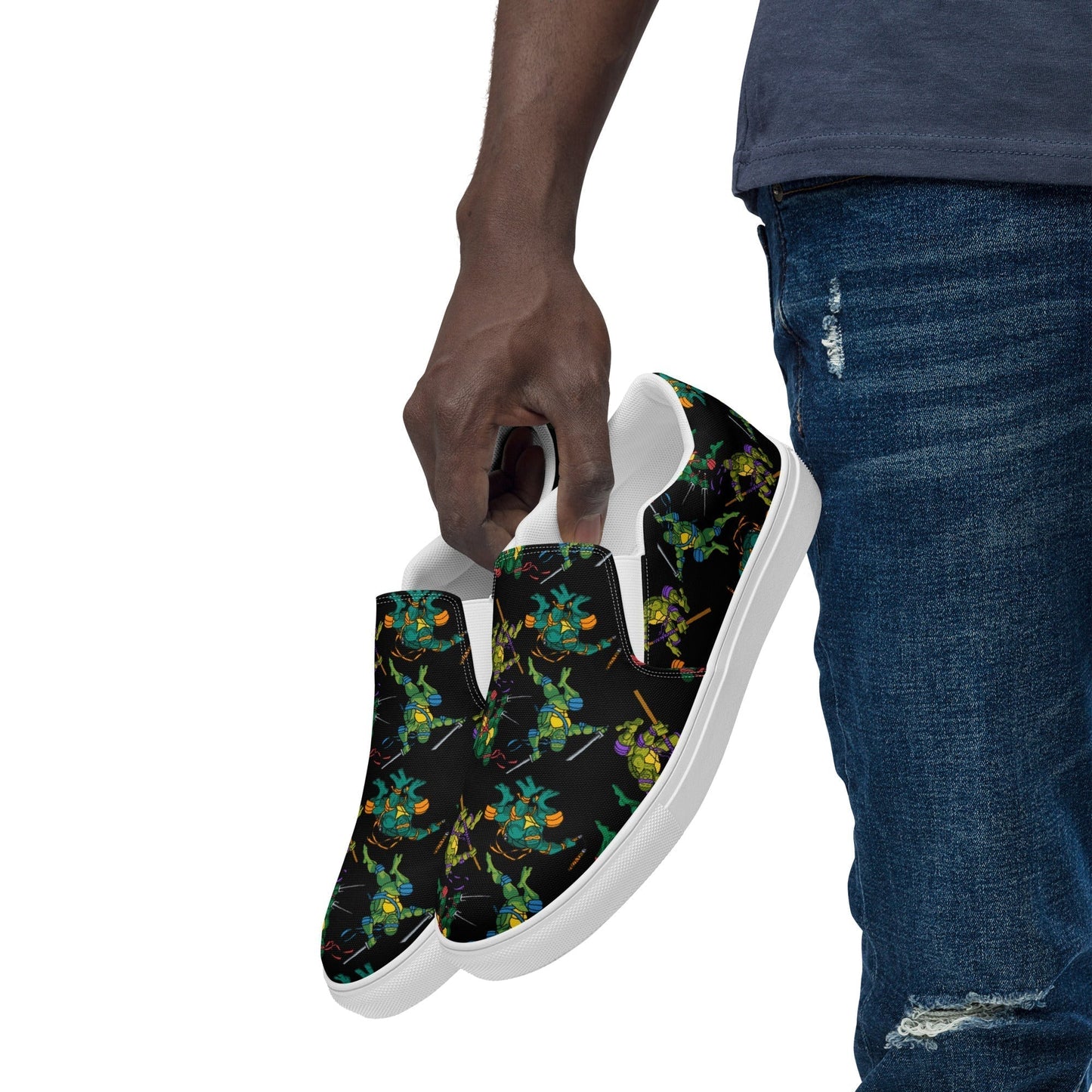Kylian Mbappe Ninja Turtles funny football/ soccer meme Men’s slip-on canvas shoes black 13 Shoes Football Kylian Mbappe Ninja Turtles PSG Real Madrid Next Cult Brand
