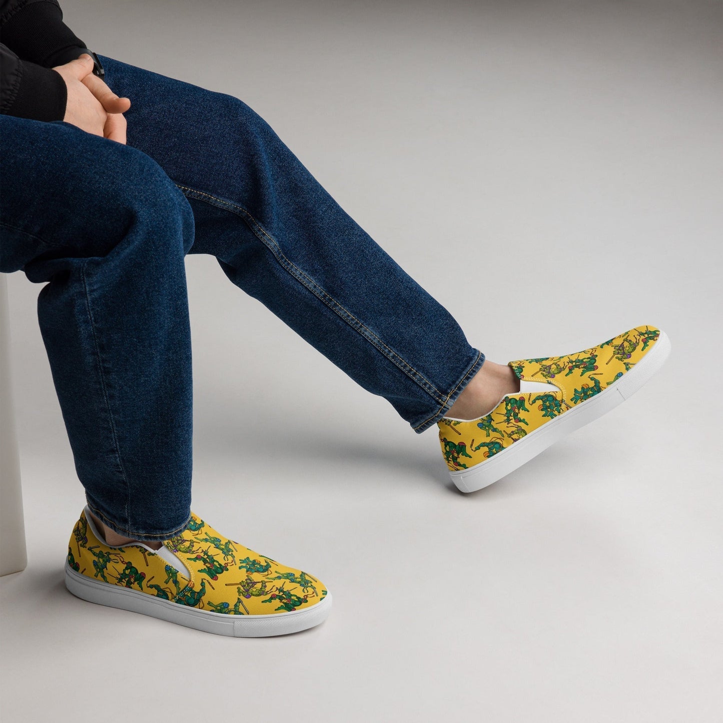 Kylian Mbappe Ninja Turtles funny football/ soccer meme Men’s slip-on canvas shoes yellow 13 Shoes Football Kylian Mbappe Ninja Turtles PSG Real Madrid Next Cult Brand
