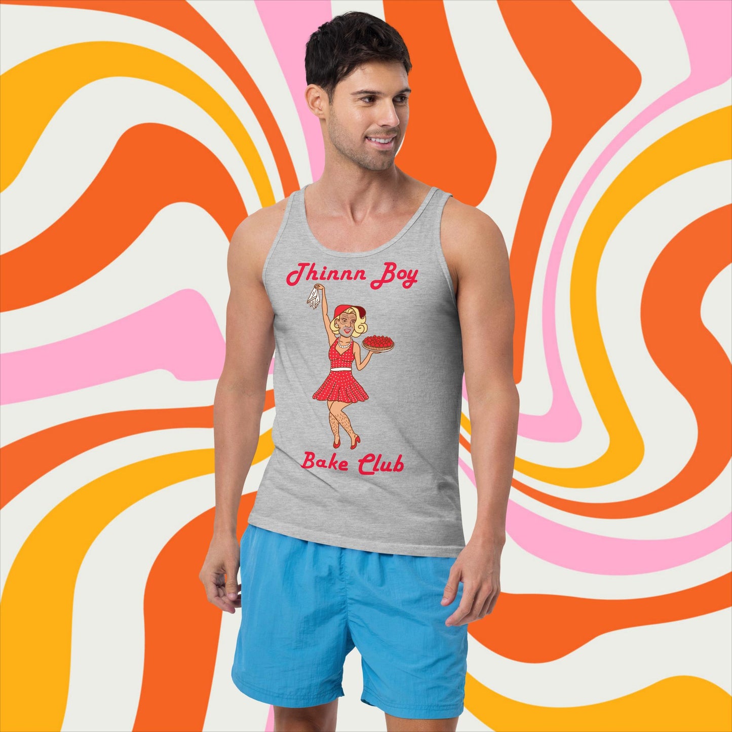 Thinnn Boy Bake Club The Fighter and The Kid TFATK Podcast Comedy 60s retro housewife Bryan Callen Tank Top Athletic Heather Tank Tops Bryan Callen Podcasts Stand-up Comedy The Fighter and The Kid (TFATK) Thinnn Boy Bake Club Next Cult Brand