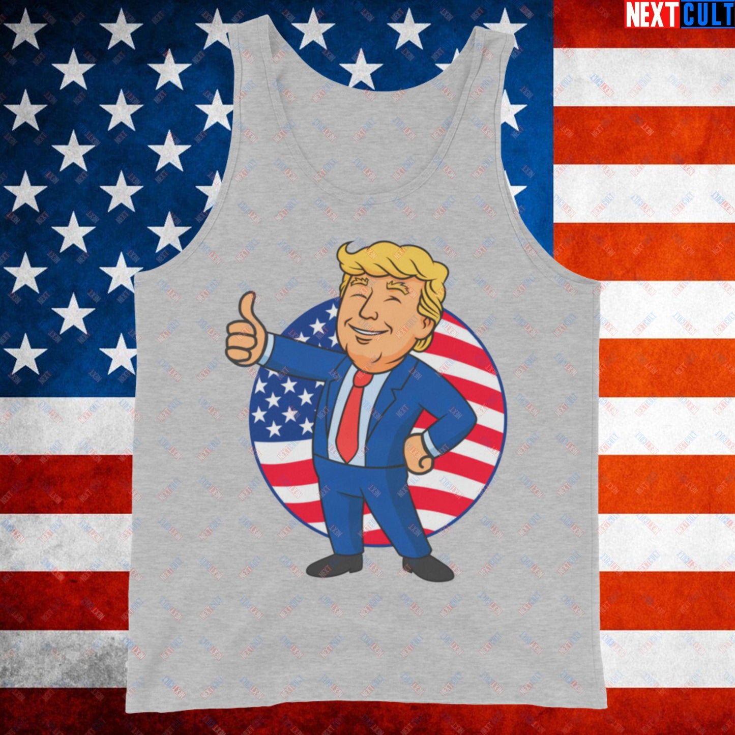 President Boy Donald Trump Politics Vault Boy Fallout Funny Meme Cartoon Mashup Tank Top Athletic Heather Tank Tops Donald Trump Fallout Politics Republicans Vault Boy Next Cult Brand