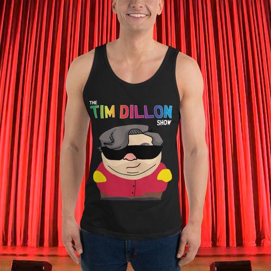 Tim Dillon Cartman, Southpark, The Tim Dillon Show, Tim Dillon Podcast, Tim Dillon Merch, Tim Dillon Men's Tank Top Black Tank Tops Podcasts Stand-up Comedy Tim Dillon Next Cult Brand