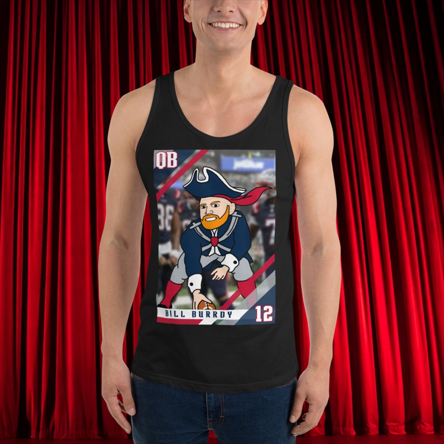 Bill Burrdy New England Patriots NFL Tom Brady Bill Burr Tank Top Black American Football Bill Burr Monday Morning Podcast New England Patriots NFL Podcasts Stand-up Comedy Next Cult Brand