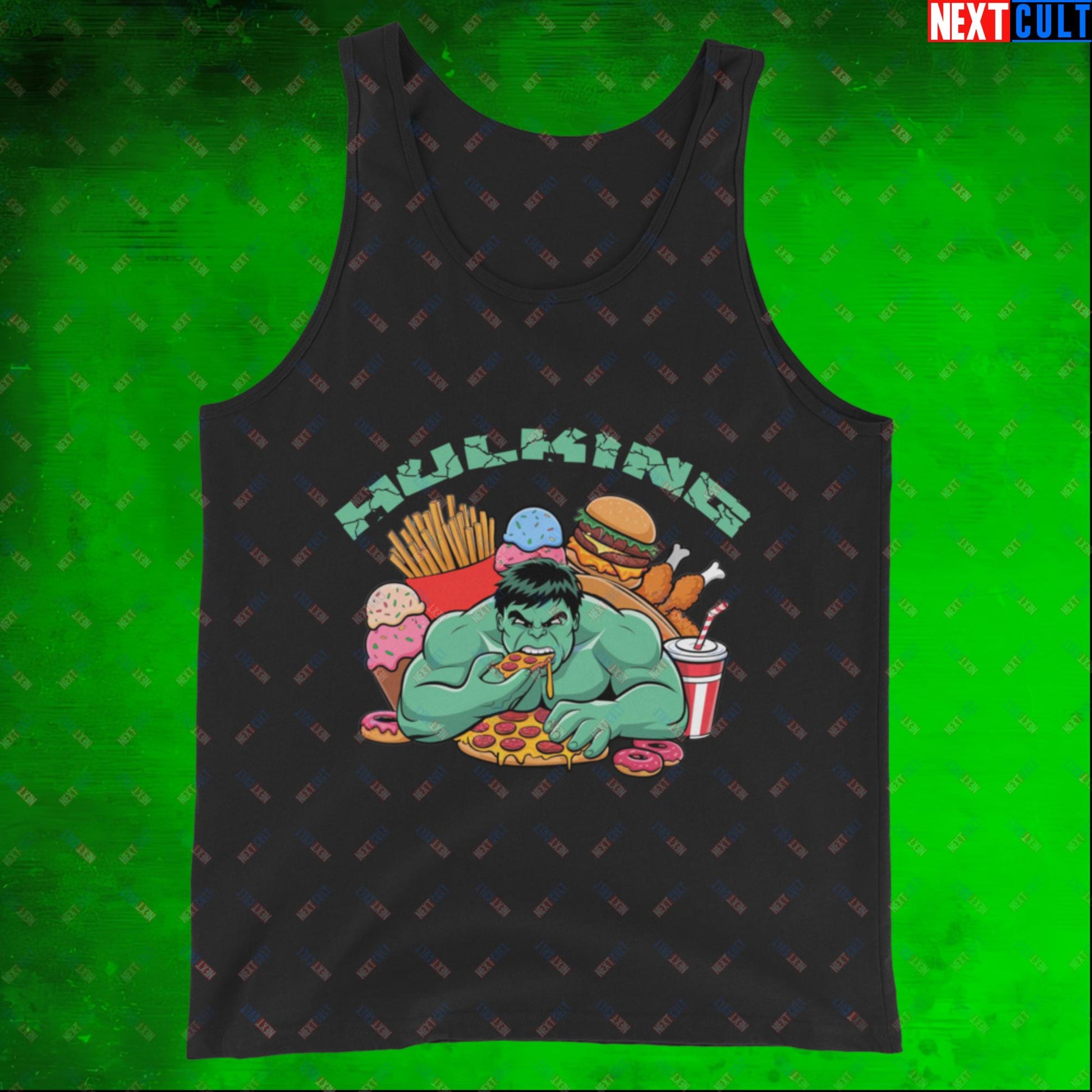 Hulking Bulking Funny Gym Meme Cartoon Tank Top Black Tank Tops Avengers Bulking Fast Food Fitness Gym Hulk Movies Workout Next Cult Brand