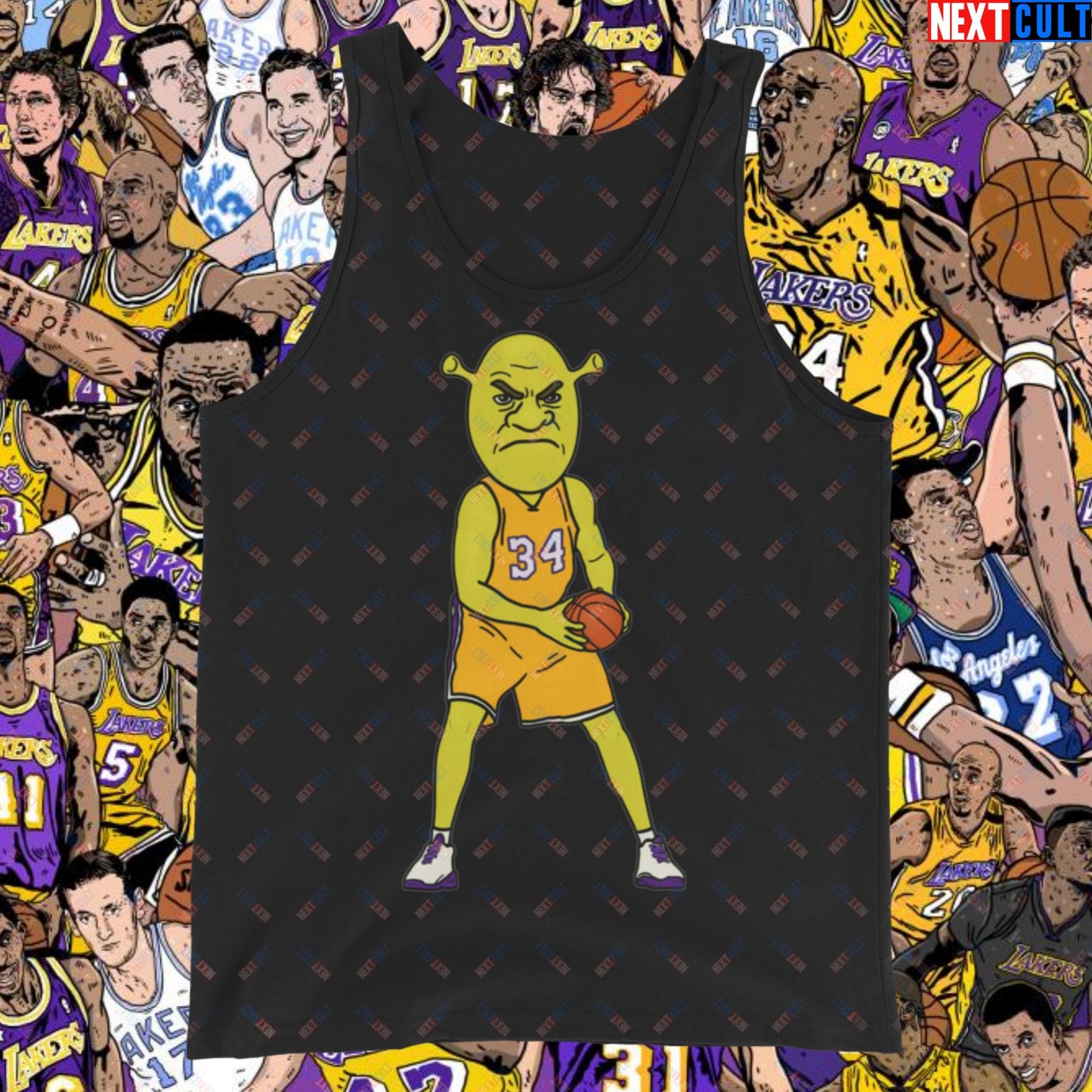 Shrequille O'Neal Tank Top - Shaquille O'Neal as Shrek Funny Basketball Meme Muscle Shirt - Perfect Gift for Basketball Fans and Shrek Lovers Tank Top Black Tank Tops Basketball Los Angeles Lakers NBA Shaq Shrek Next Cult Brand