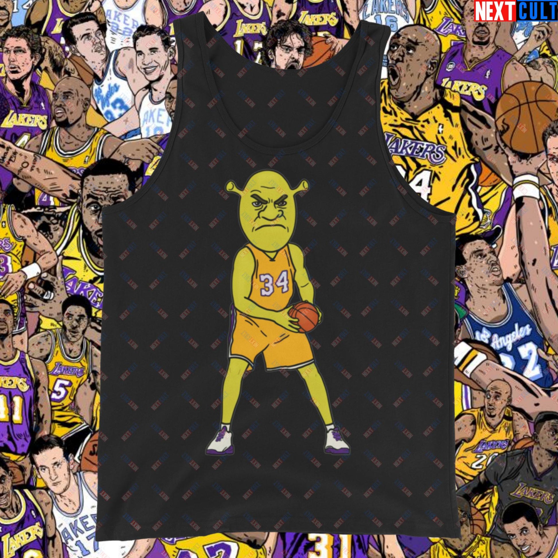 Shrequille O'Neal Tank Top - Shaquille O'Neal as Shrek Funny Basketball Meme Muscle Shirt - Perfect Gift for Basketball Fans and Shrek Lovers Tank Top Black Tank Tops Basketball Los Angeles Lakers NBA Shaq Shrek Next Cult Brand