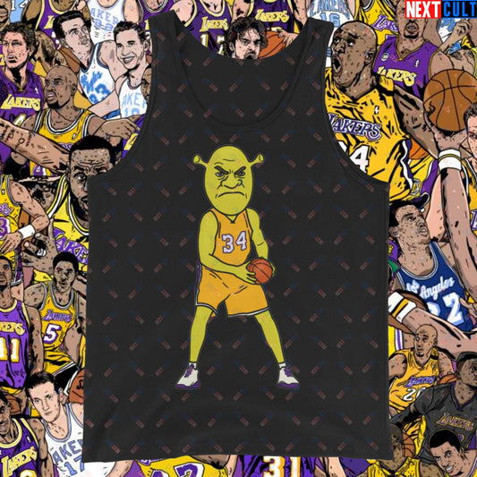Shrequille O'Neal Tank Top - Shaquille O'Neal as Shrek Funny Basketball Meme Muscle Shirt - Perfect Gift for Basketball Fans and Shrek Lovers Tank Top Black Tank Tops Basketball Los Angeles Lakers NBA Shaq Shrek Next Cult Brand
