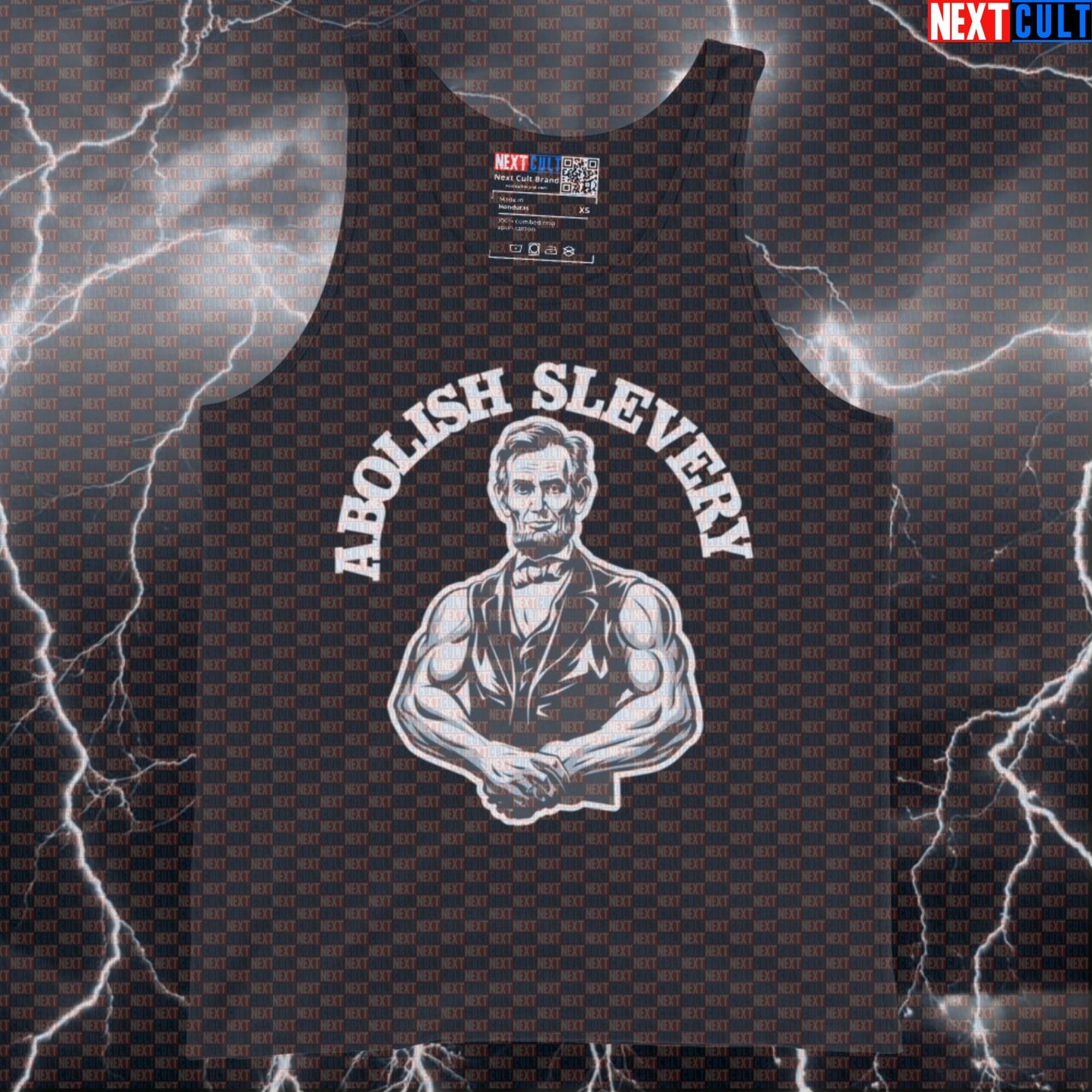 Funny Abolish Sleevery Gym Tank Top | Abraham Lincoln Huge Arms Meme Muscle Shirt Tank Tops 4th of July Abraham Lincoln Bodybuilding Fitness Gym Workout Next Cult Brand