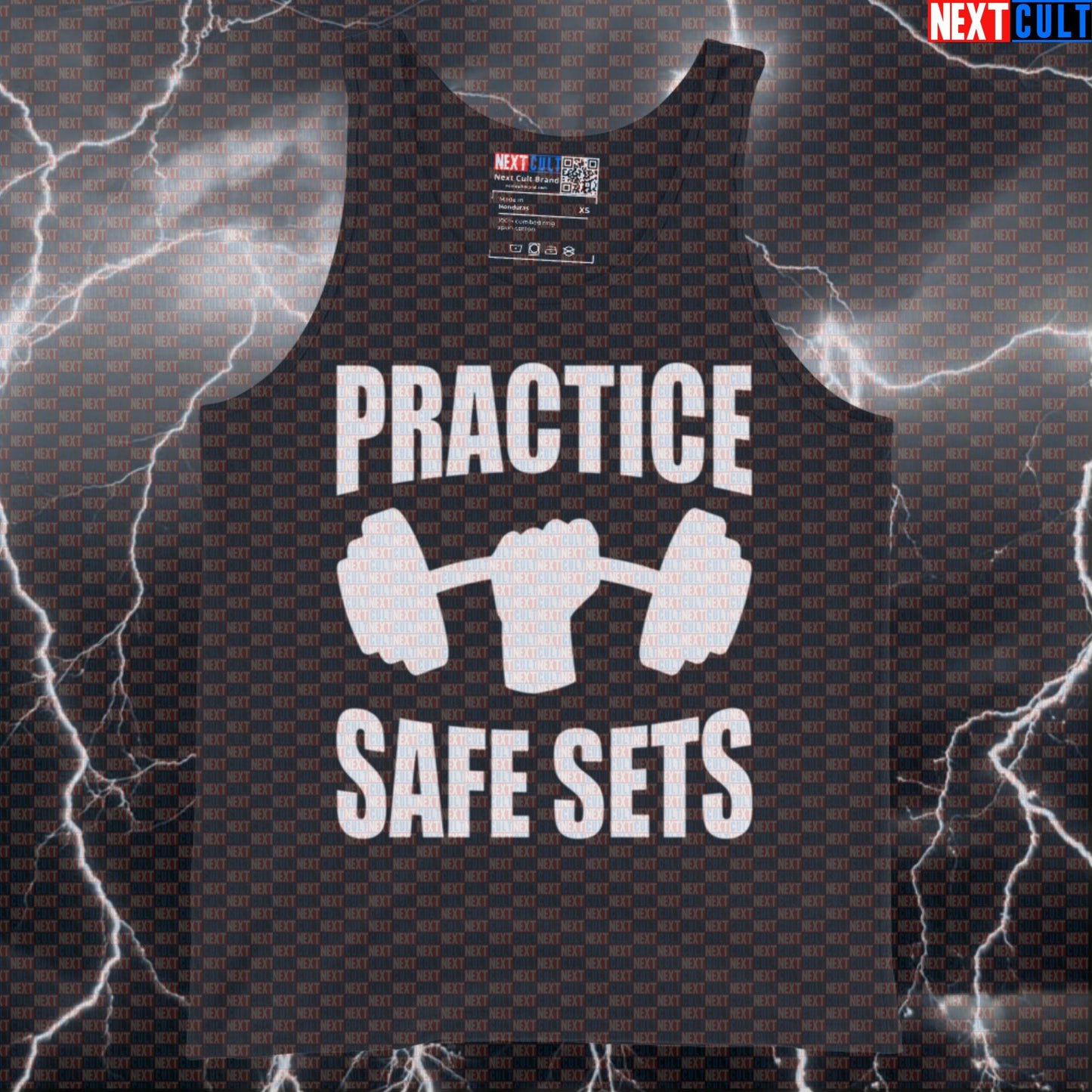 Funny Gym Safety Tank Top | Practice Safe Sets Workout Vest Muscle Shirt for Weightlifting Tank Tops Bodybuilding Fitness Gym Workout Next Cult Brand