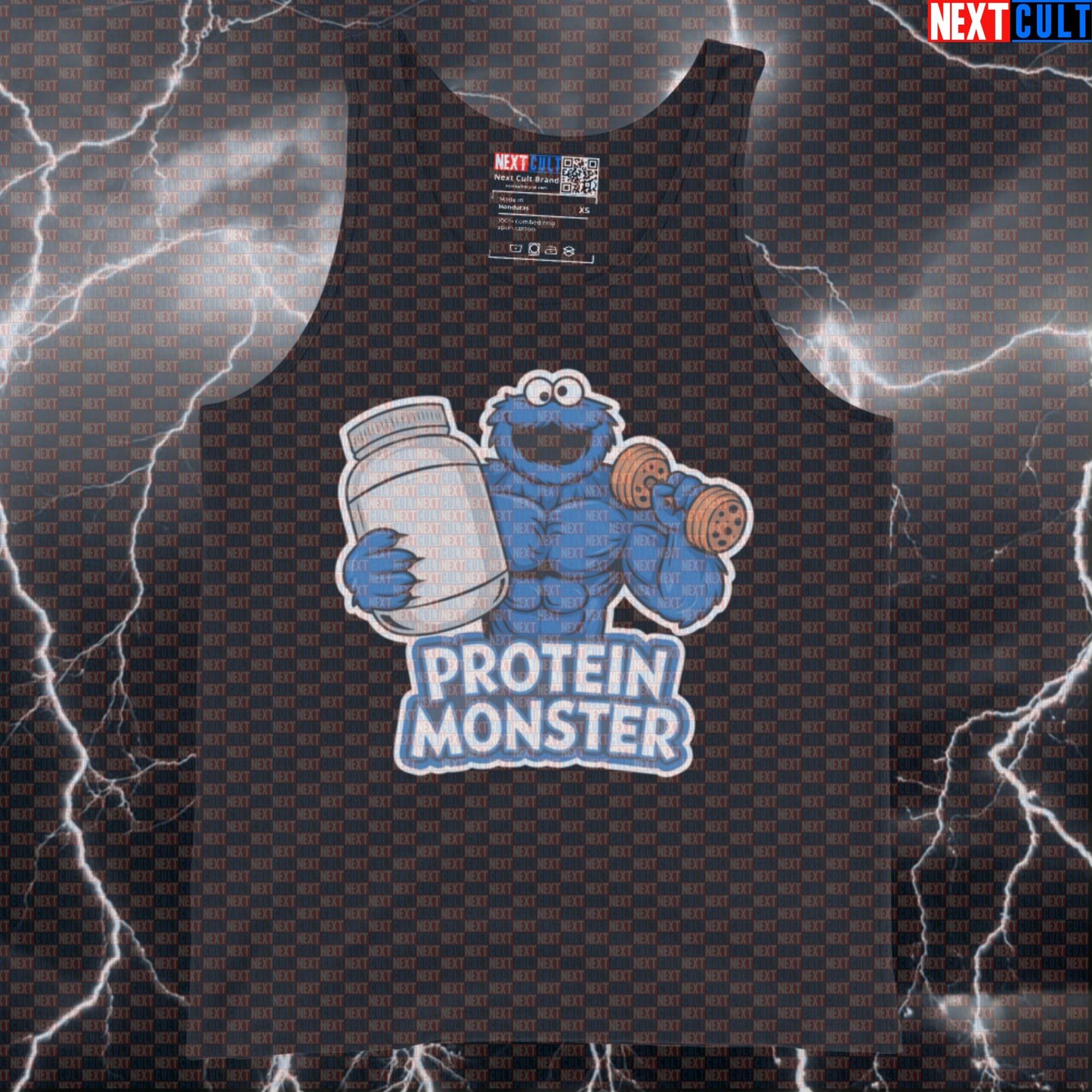 Funny Protein Monster Gym Tank Top for Lifters | Humorous Workout Vest & Muscle Shirt Tank Tops Bodybuilding Cookie Monster Fitness Gym TV Workout Next Cult Brand
