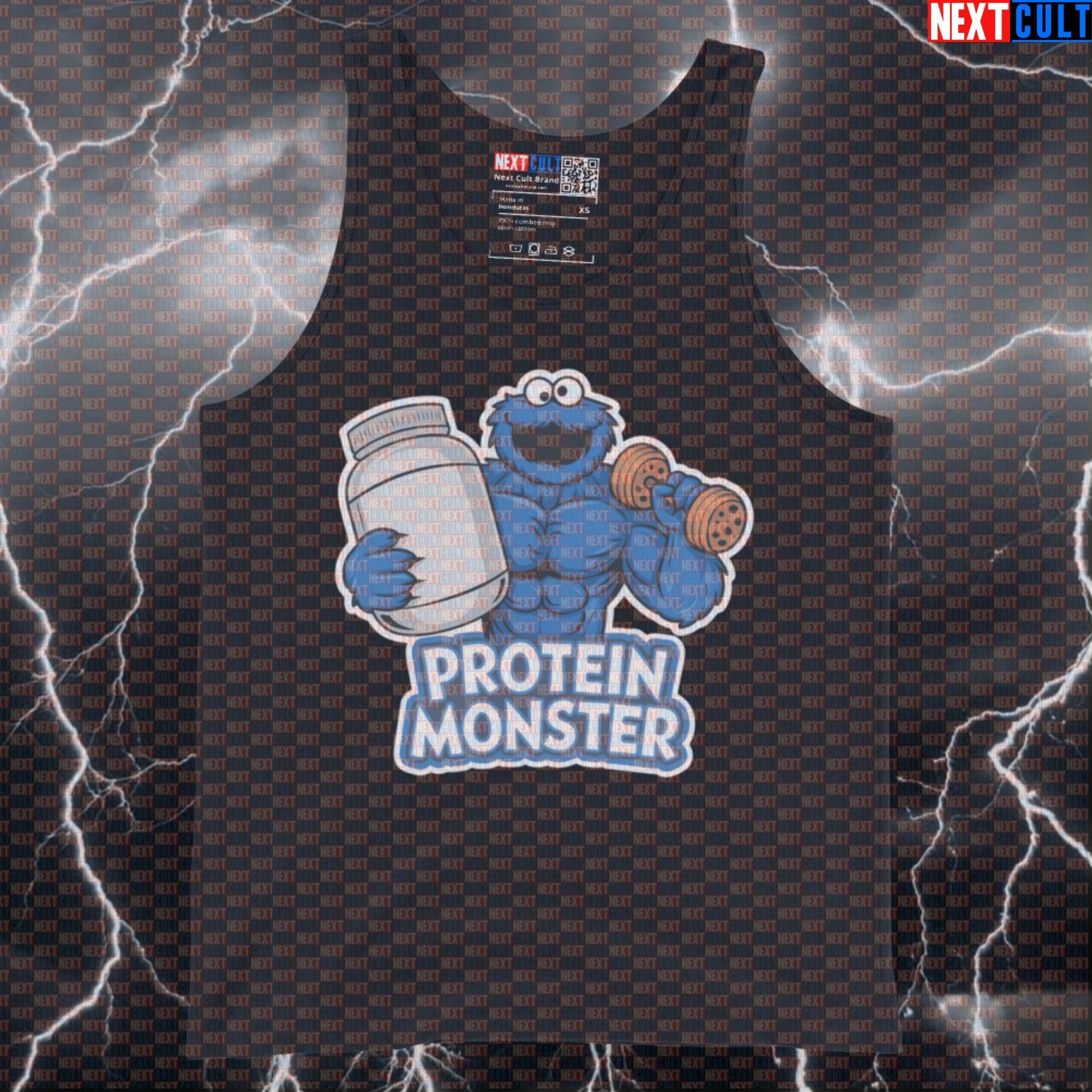 Funny Protein Monster Gym Tank Top for Lifters | Humorous Workout Vest & Muscle Shirt Tank Tops Bodybuilding Cookie Monster Fitness Gym TV Workout Next Cult Brand