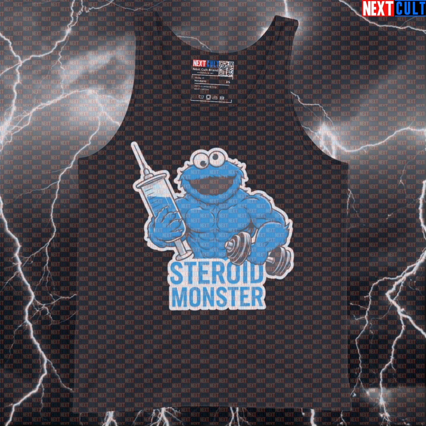 Funny Enhanced Not Natty Gym Tank Top - Steroid Monster Meme Muscle Shirt for Lifters Tank Tops Bodybuilding Cookie Monster Fitness Gym Steroids TV Workout Next Cult Brand
