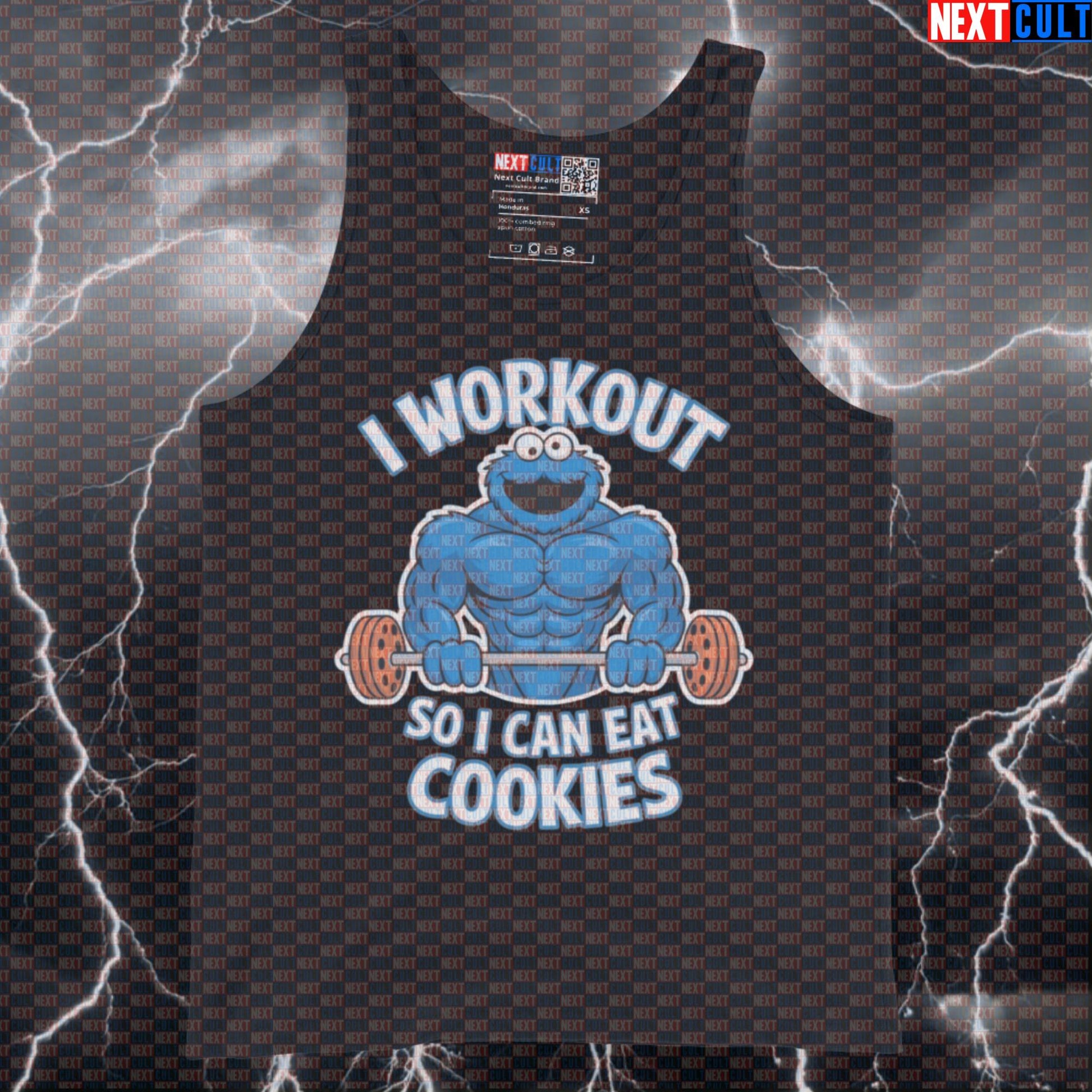 Funny Gym Tank Top I Workout So I Can Eat Cookies Muscle Shirt Fitness Vest Tank Tops Bodybuilding Bulking Cookie Monster Fast Food Fitness Gym Powerlifting TV Workout Next Cult Brand