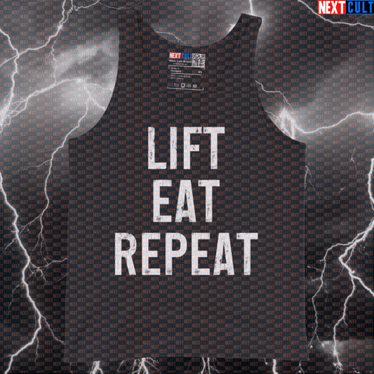 Lift Eat Repeat Funny Gym Tank Top | Muscle Shirt For Bodybuilding & Weightlifting | Fitness Meme Vest Tank Tops Bodybuilding Fast Food Fitness Gym Powerlifting Workout Next Cult Brand