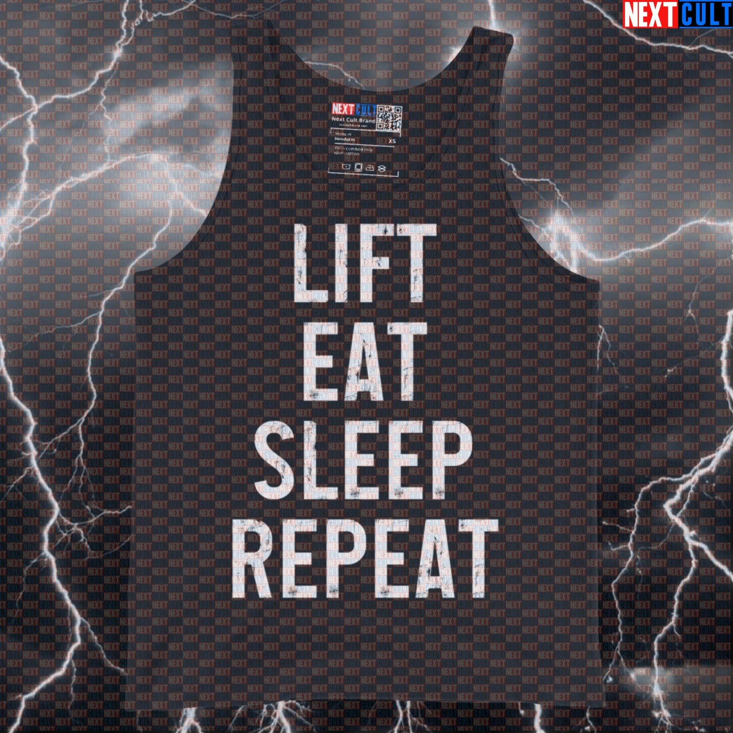 Lift Eat Sleep Repeat Tank Top | Funny Gym Meme Muscle Shirt For Bodybuilding & Workout Lifting | Vest Tank Tops Bodybuilding Fast Food Fitness Gym Powerlifting Workout Next Cult Brand