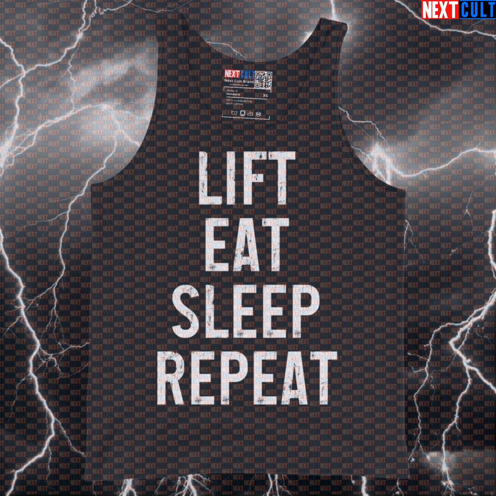 Lift Eat Sleep Repeat Tank Top | Funny Gym Meme Muscle Shirt For Bodybuilding & Workout Lifting | Vest Tank Tops Bodybuilding Fast Food Fitness Gym Powerlifting Workout Next Cult Brand