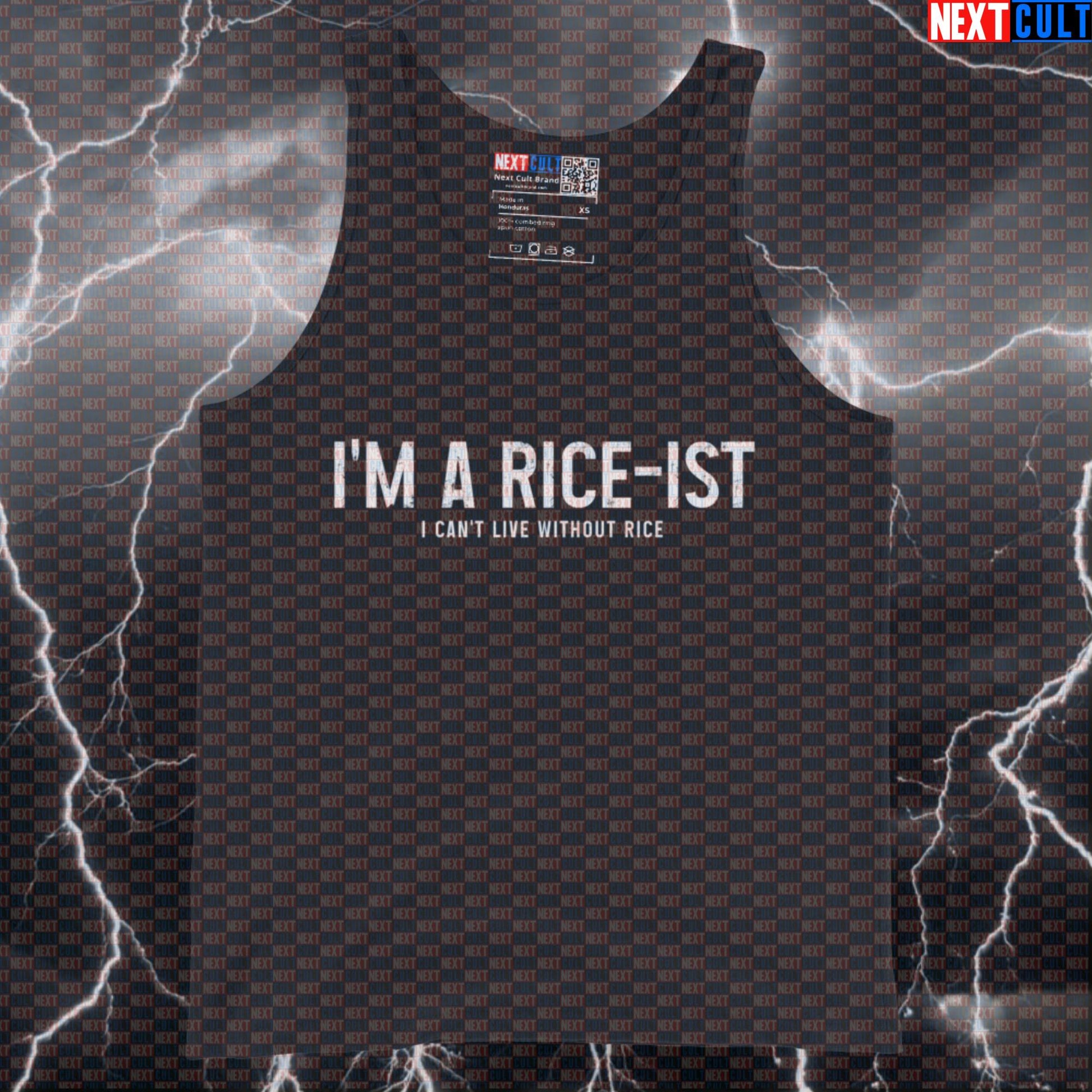 Funny I'm A Rice-ist Gym Tank Top | Bodybuilding Muscle Shirt For Rice Lovers & Lifters | Workout Vest Tank Tops Bodybuilding Bulking Fast Food Fitness Gym Workout Next Cult Brand