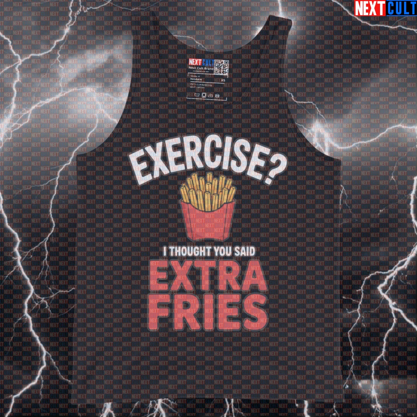 Funny Extra Fries Gym Tank Top | Exercise Meme Muscle Shirt For Lifters | Workout Vest & Athletic Top Tank Tops Bodybuilding Bulking Fast Food Fitness Gym Workout Next Cult Brand